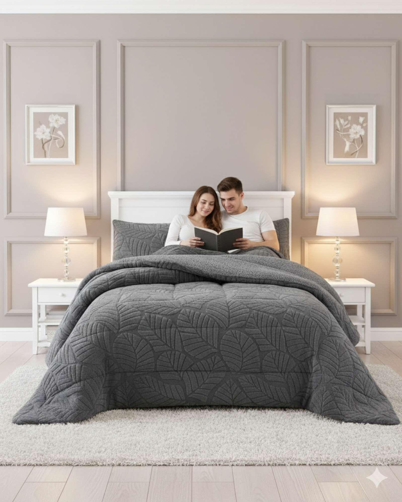 CUBRECAMA DE INVIERNO PREMIUM CON CHIPORRO 2 PLAZA GRIS-0