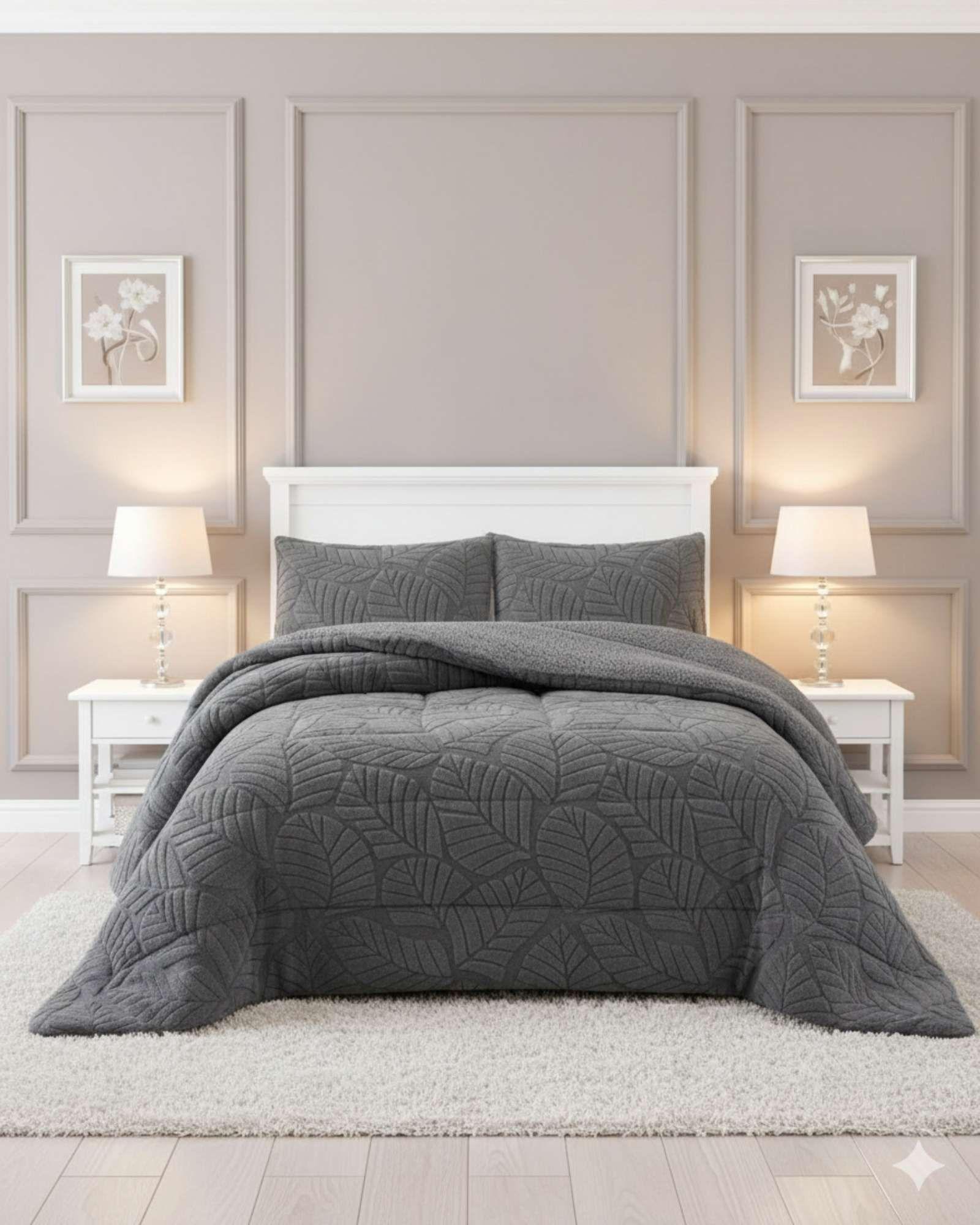 CUBRECAMA DE INVIERNO PREMIUM CON CHIPORRO 2 PLAZA GRIS-1