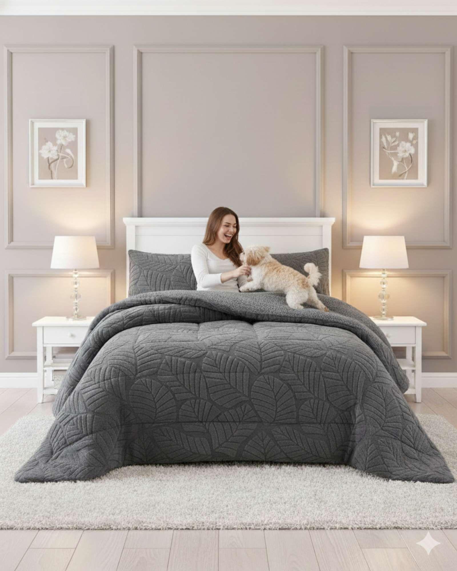 CUBRECAMA DE INVIERNO PREMIUM CON CHIPORRO 2 PLAZA GRIS-2