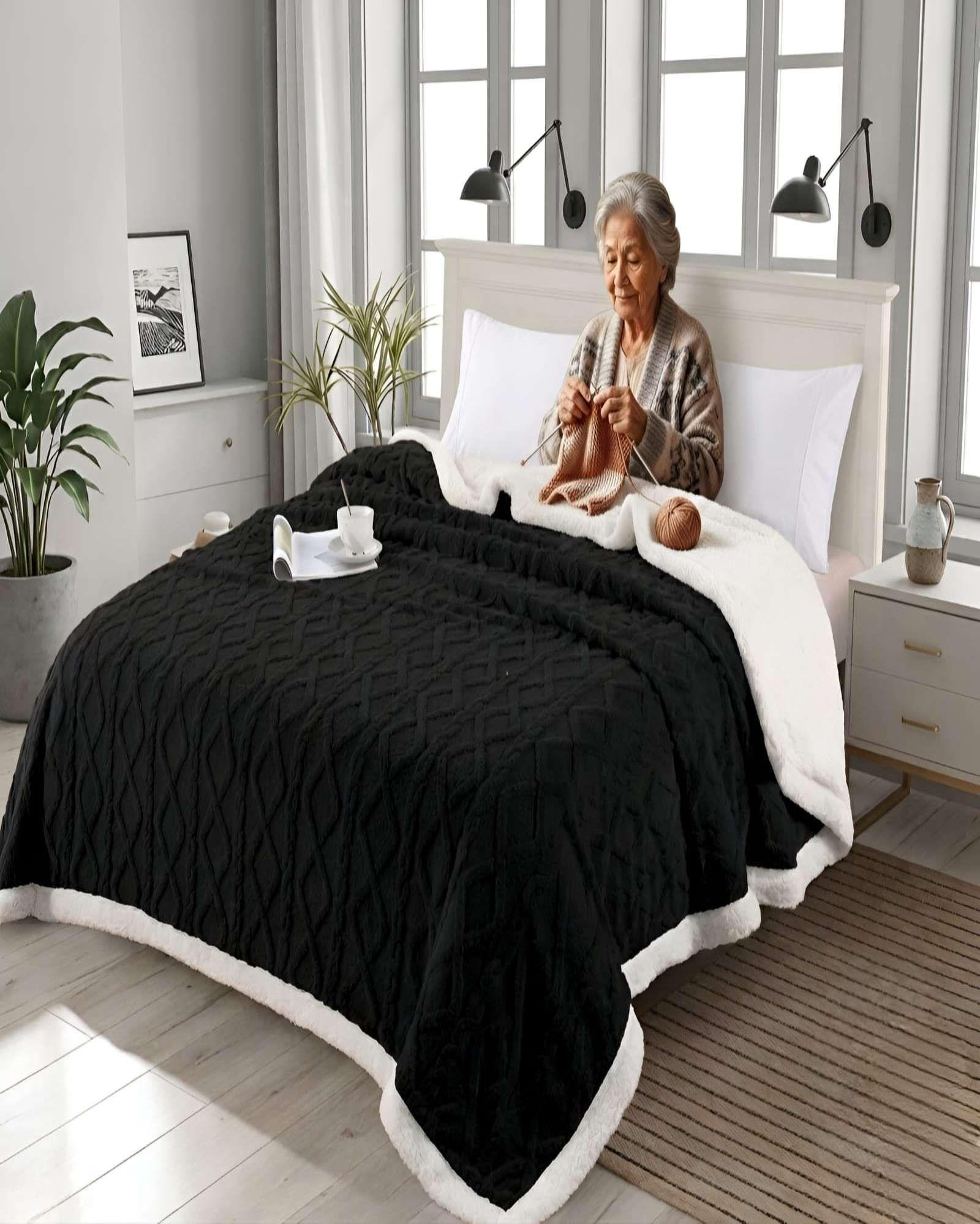 Frazada Sherpa Premium Con Diseño De Diamantes Plaza Y Media m5-2