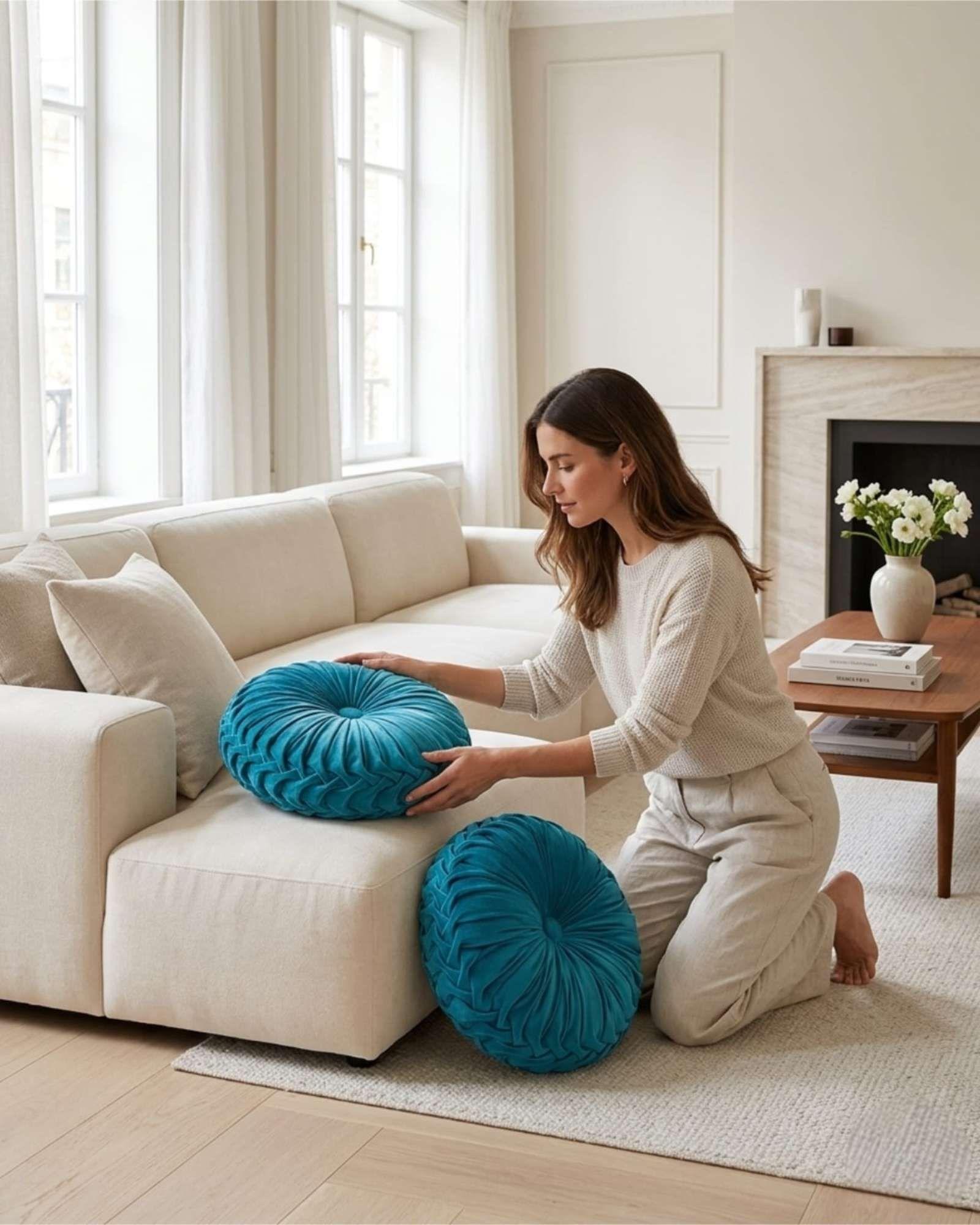 Set De 4 Cojines Rueda Terciopelo Redondo Sofa Decorativo C8-3
