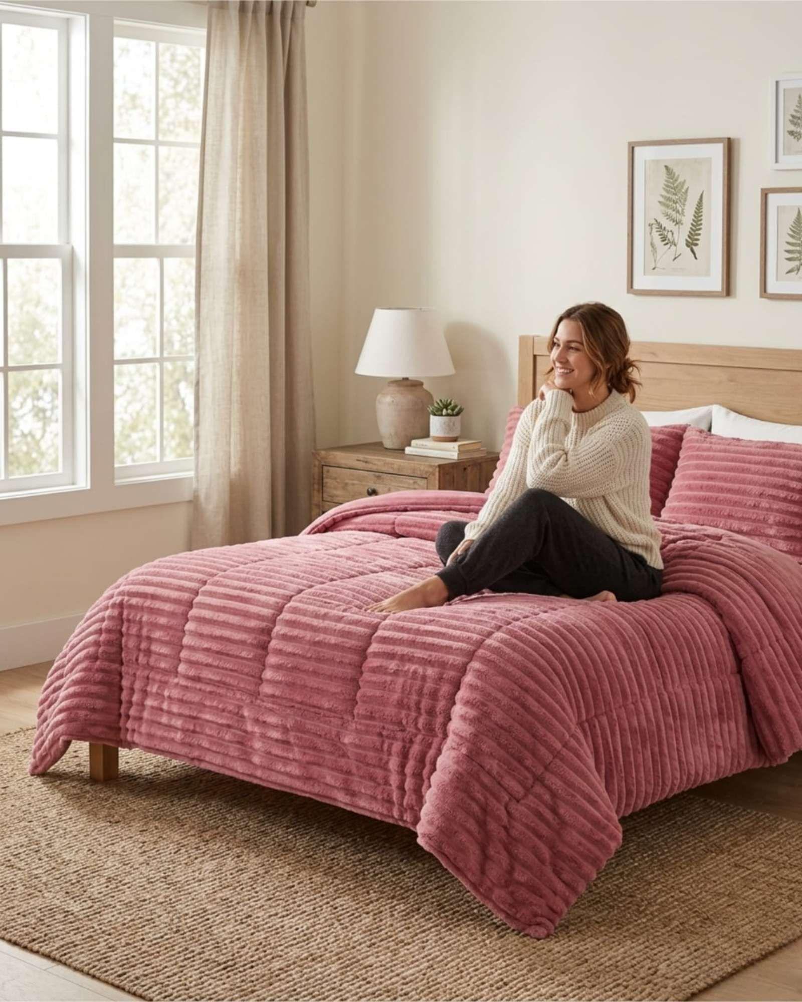 Cubrecama 2 plazas Pana de Terciopelo Premium "Dale a tu dormitorio un toque elegante" blanco-2