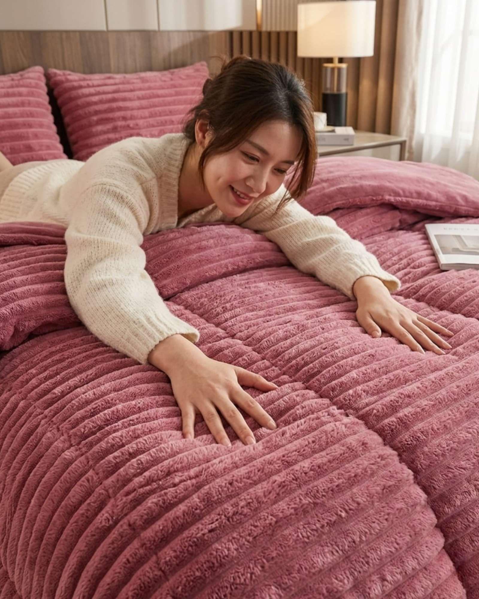 Cubrecama 2 plazas Pana de Terciopelo Premium "Dale a tu dormitorio un toque elegante" blanco-4