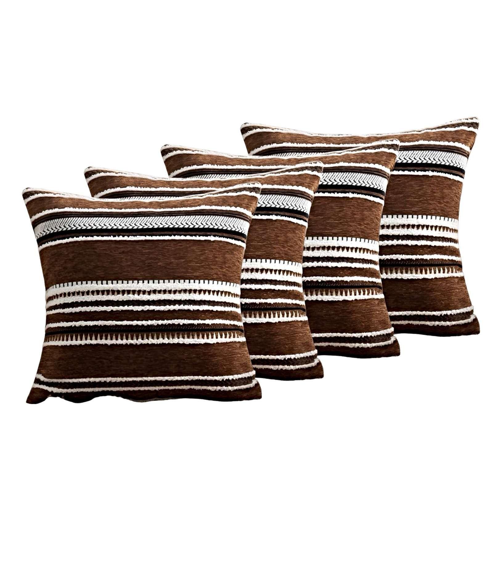 JUEGO DE 4 FUNDAS DE COJINES DISEÑO CHENILLE LINEAS MANDALA A3-1