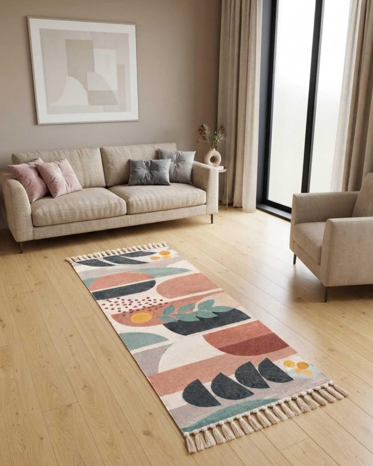 Set De 2 Alfombras De Pasillo 60x150 cm Estilo Bohemio con Flecos m7-0