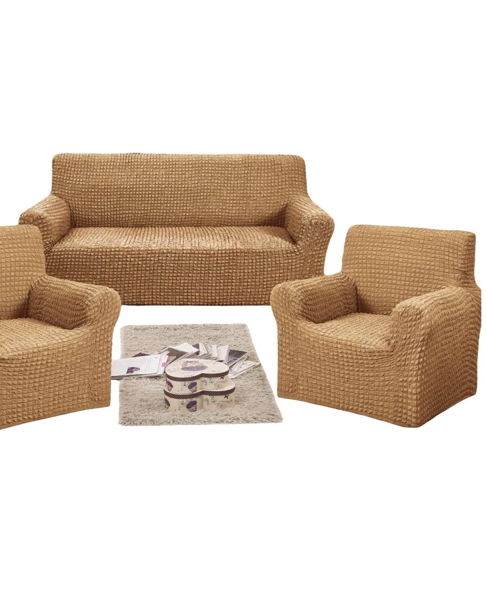 SET DE FUNDAS DE SOFA 3+1+1 - MODELO CUADRILLE CAFÉ-1