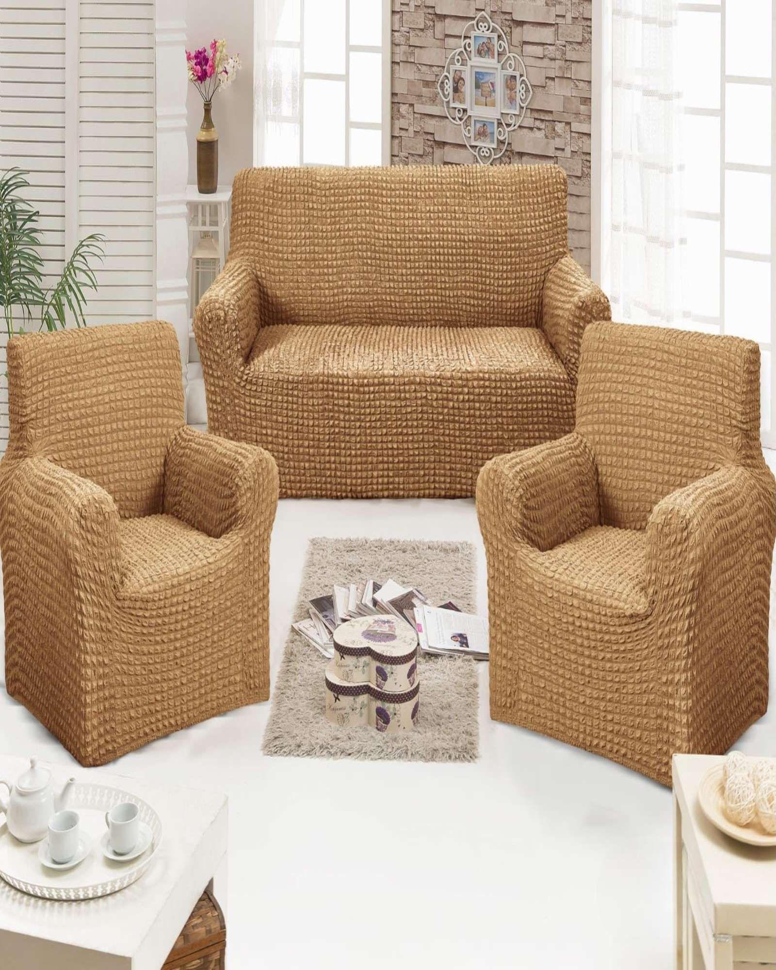 SET DE FUNDAS DE SOFA 3+1+1 - MODELO CUADRILLE CAFÉ-3