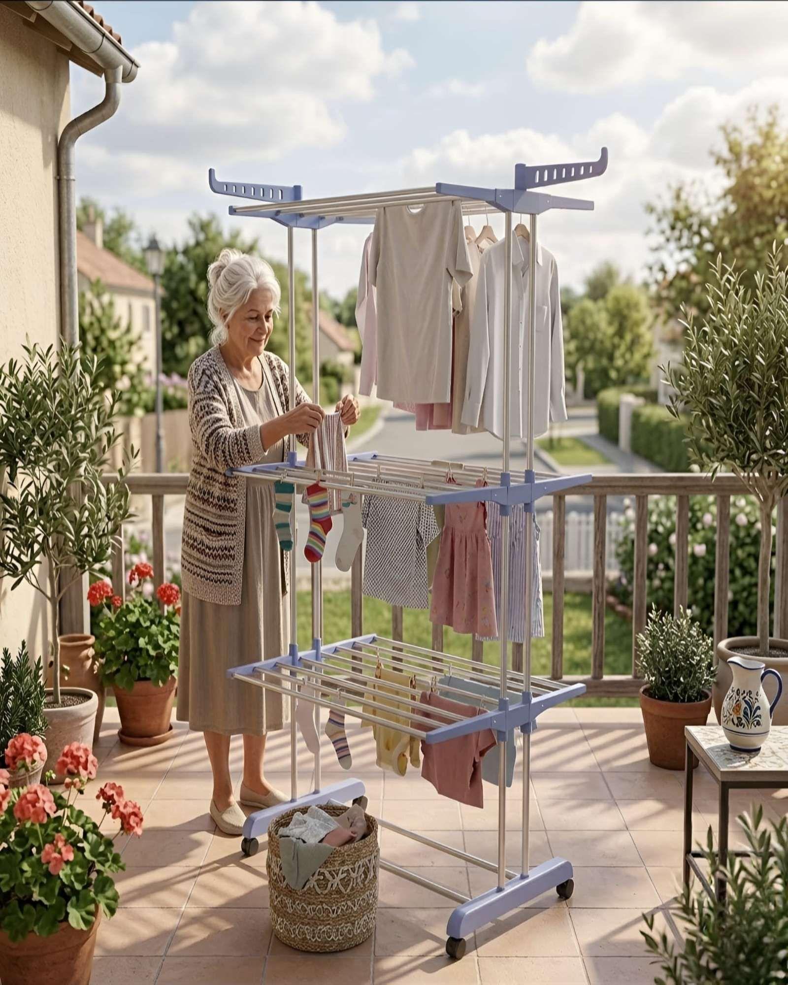 Tendedero De Ropa Vertical Plegable Organizador Con Ruedas-2