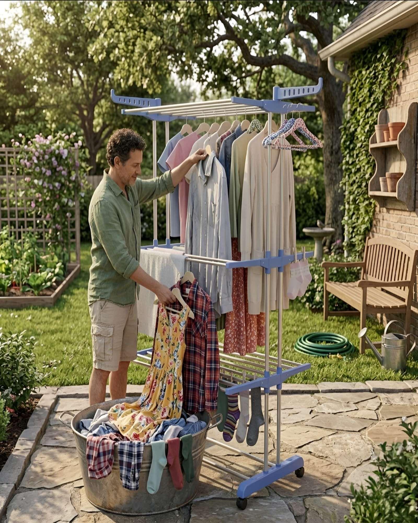 Tendedero De Ropa Vertical Plegable Organizador Con Ruedas-3