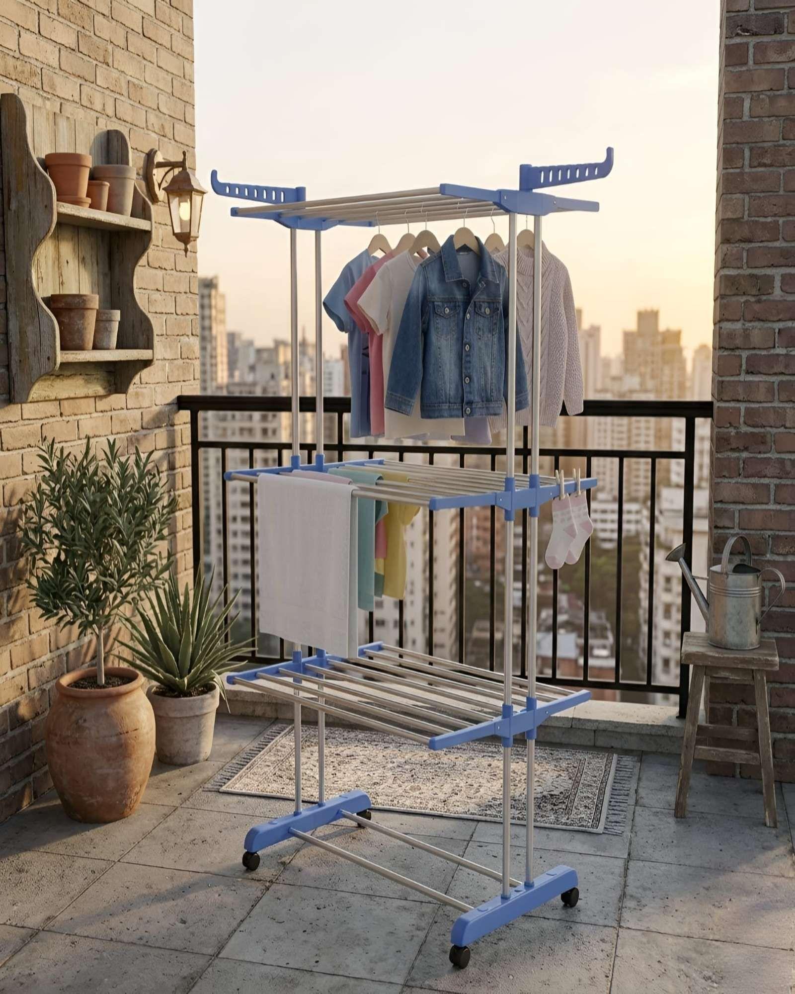 Tendedero De Ropa Vertical Plegable Organizador Con Ruedas-4