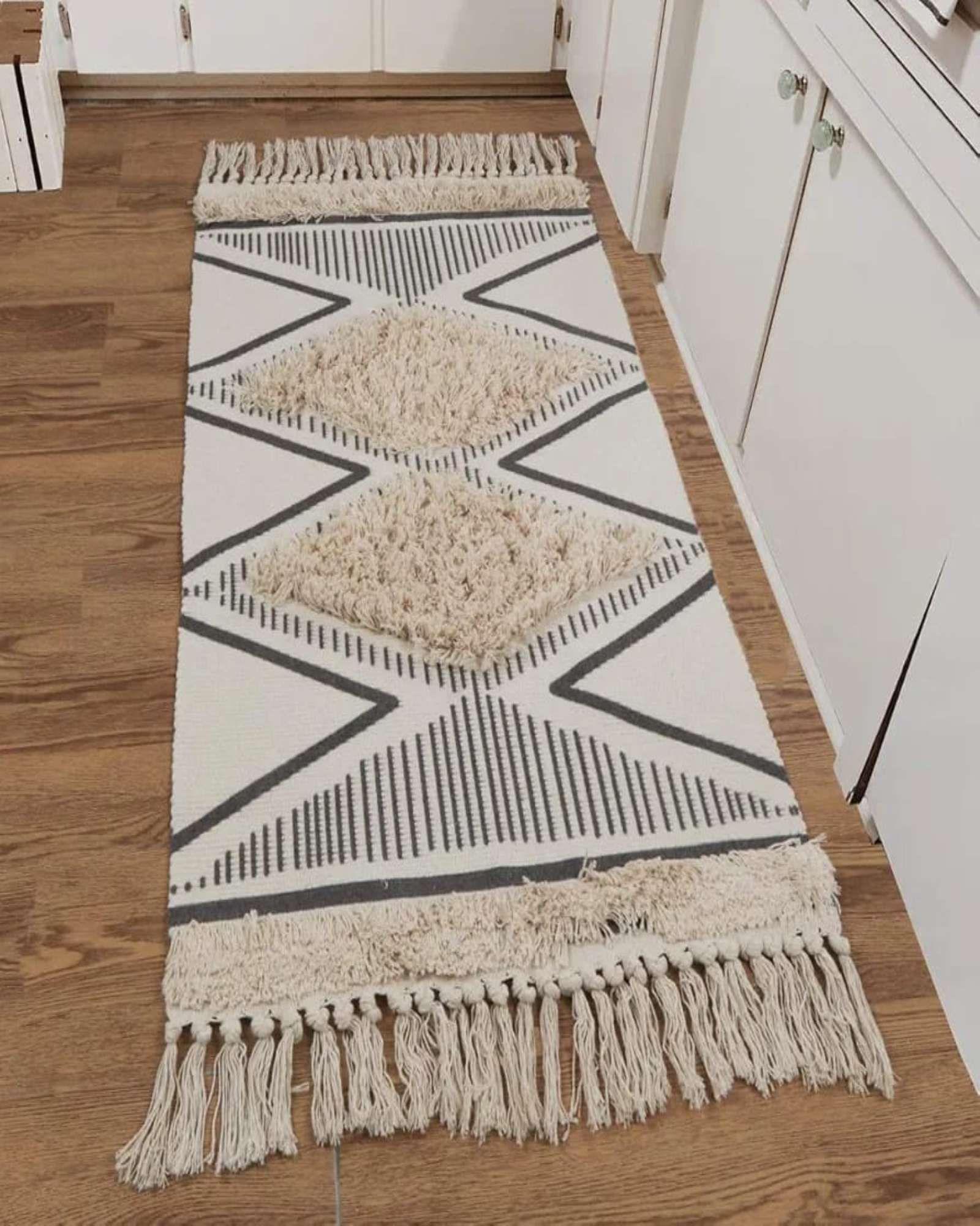 Alfombra de Lino Bajada de Cama estilo Boho medida 60 cm x 90 cm A4-3
