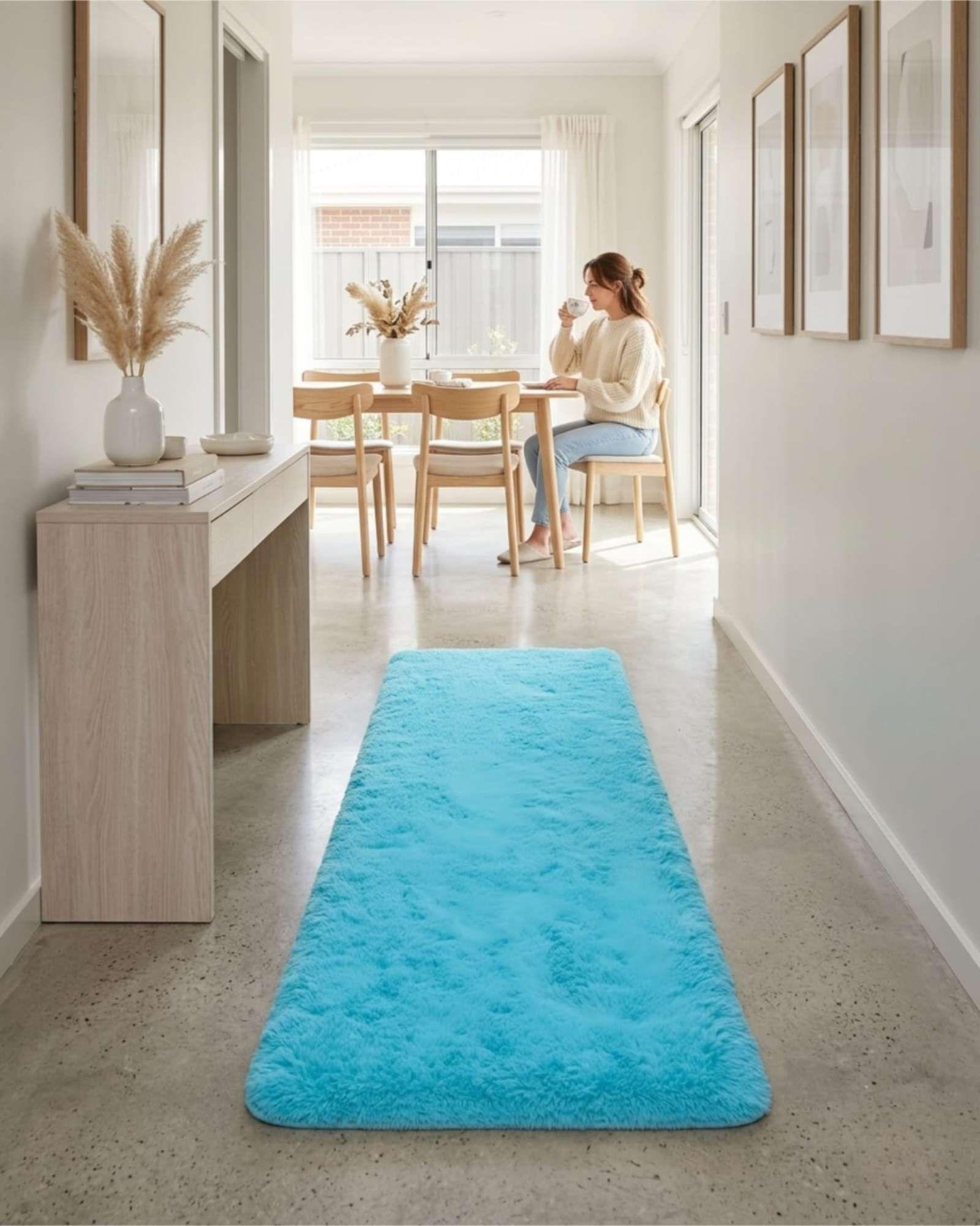 Alfombra Pasillera Shaggy 70x150 cm Pelo Largo turquesa-4