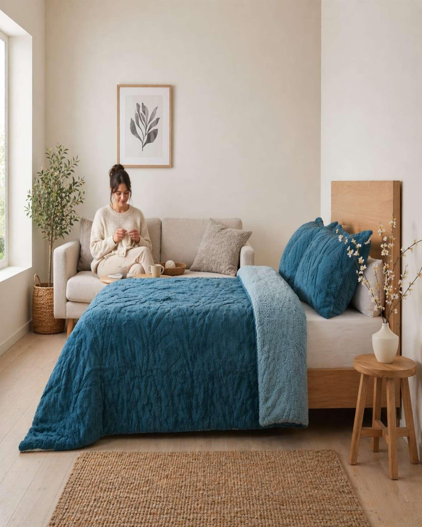Cubrecama Sherpa Jacquard Deluxe 2 Plazas Diseño Relieve 1-2