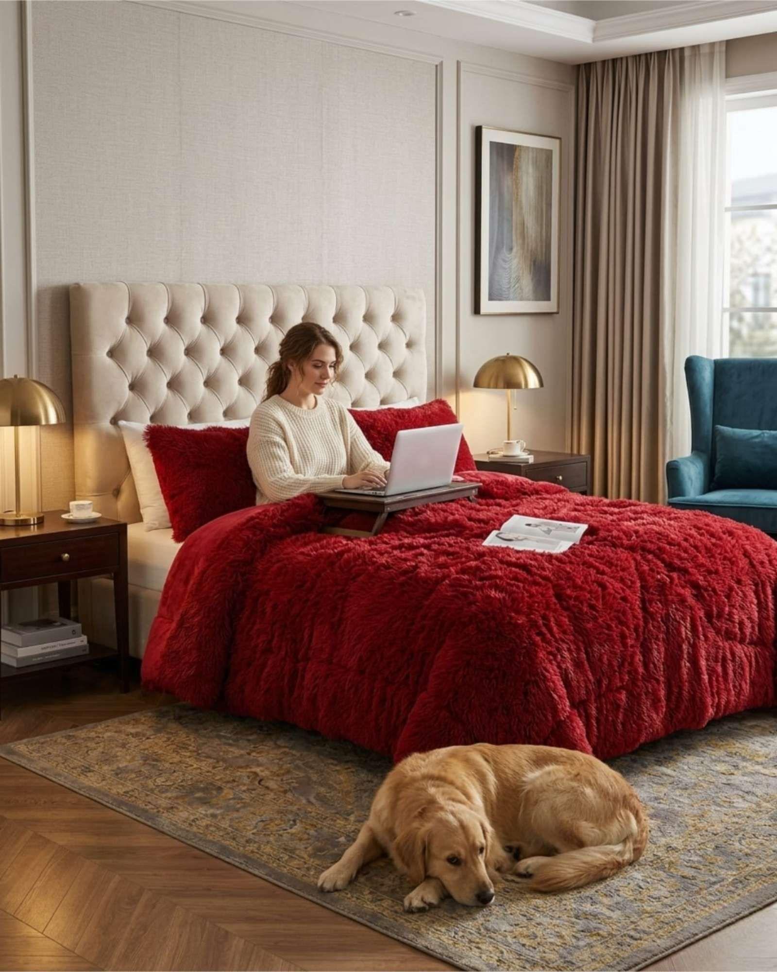 Cubrecama Peludo Plaza y media Pelo Largo con Chiporro 02-2