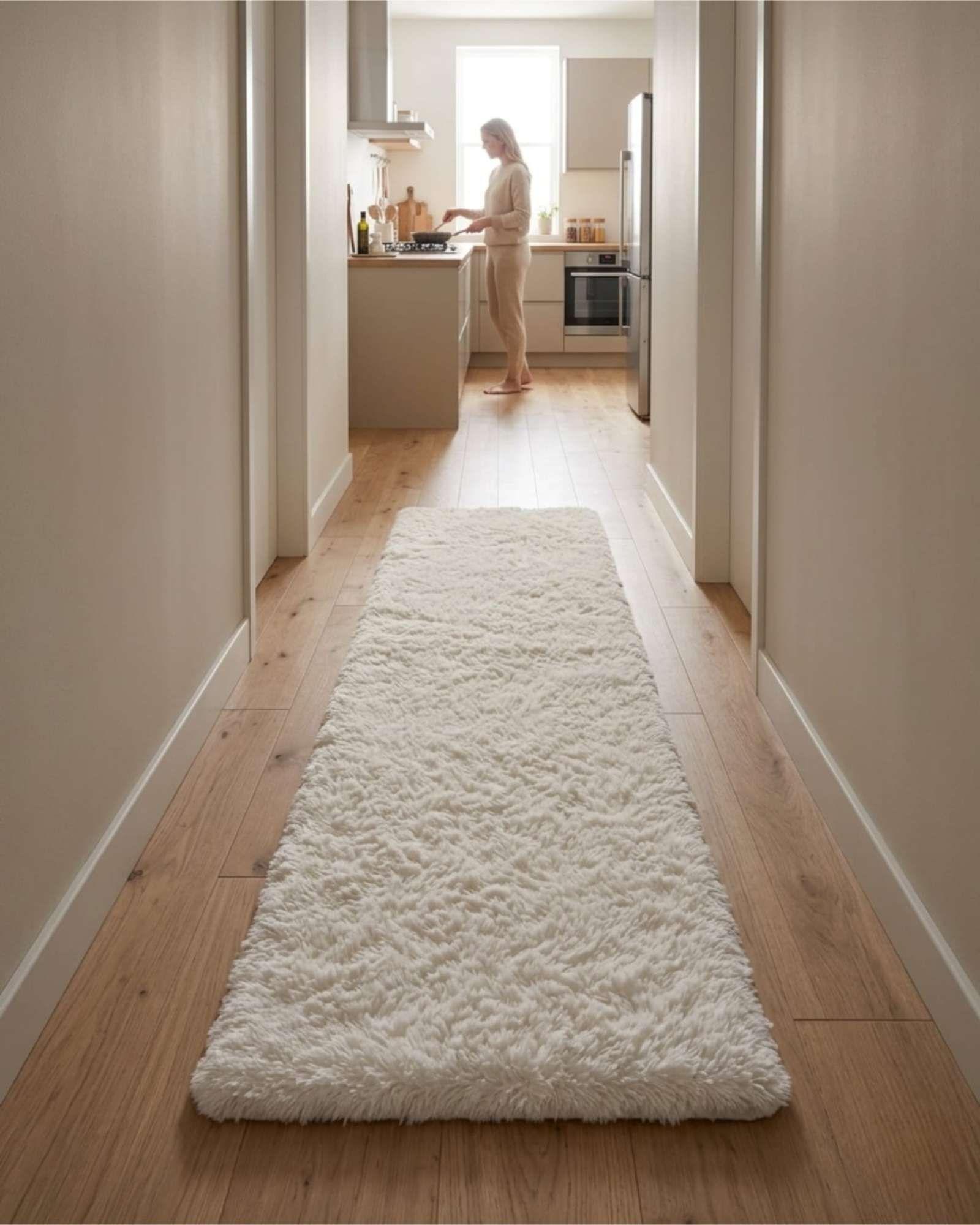 Alfombra Pasillera Shaggy 60x200 cm Pelo Largo Suave blanco-4