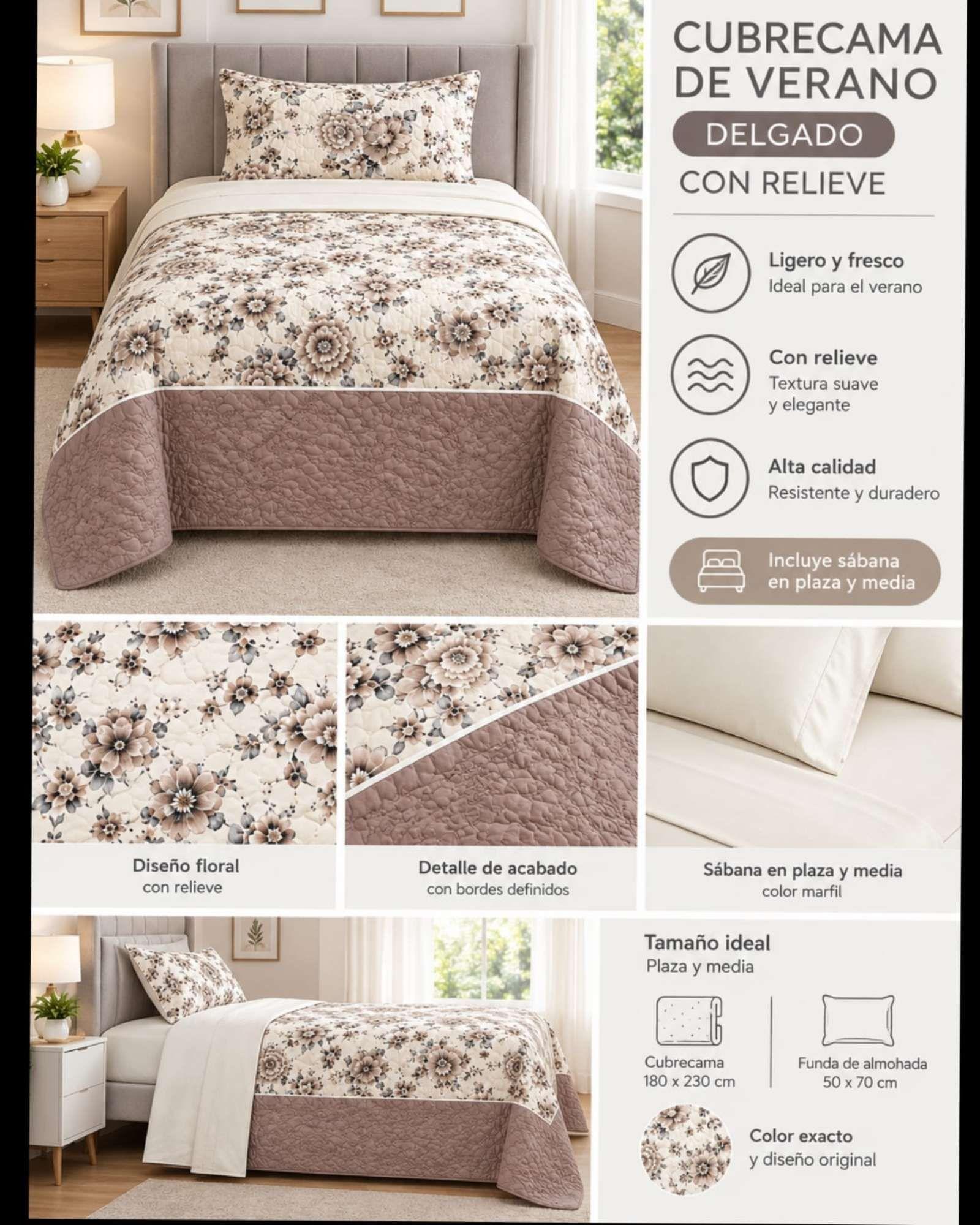 Juego Cubrecama Quilt Verano 1.5 Plazas + Juego De Sábanas 04-4