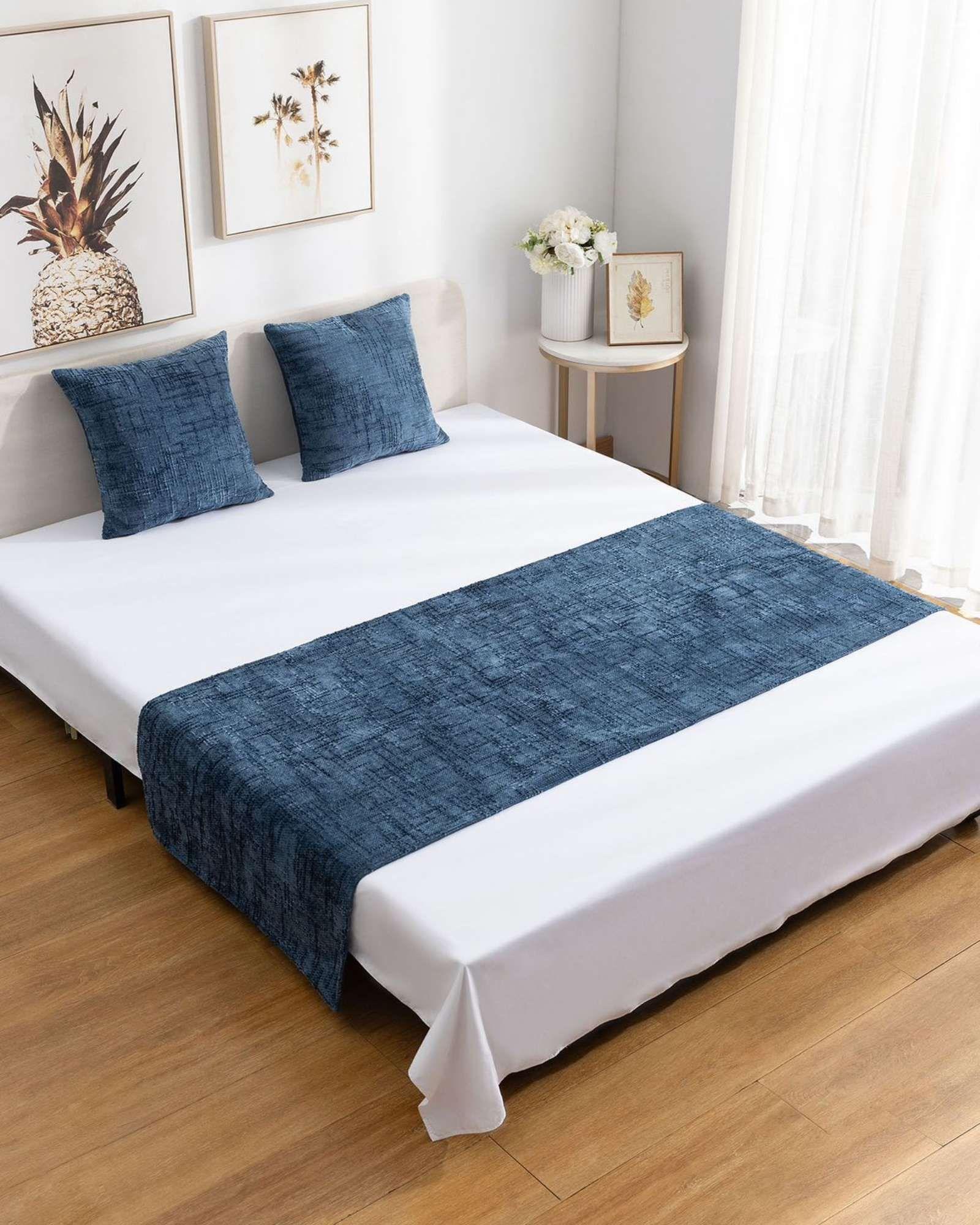 JUEGO DE PIECERA CON 2 FUNDAS MODELO CHENILLE AZUL-3