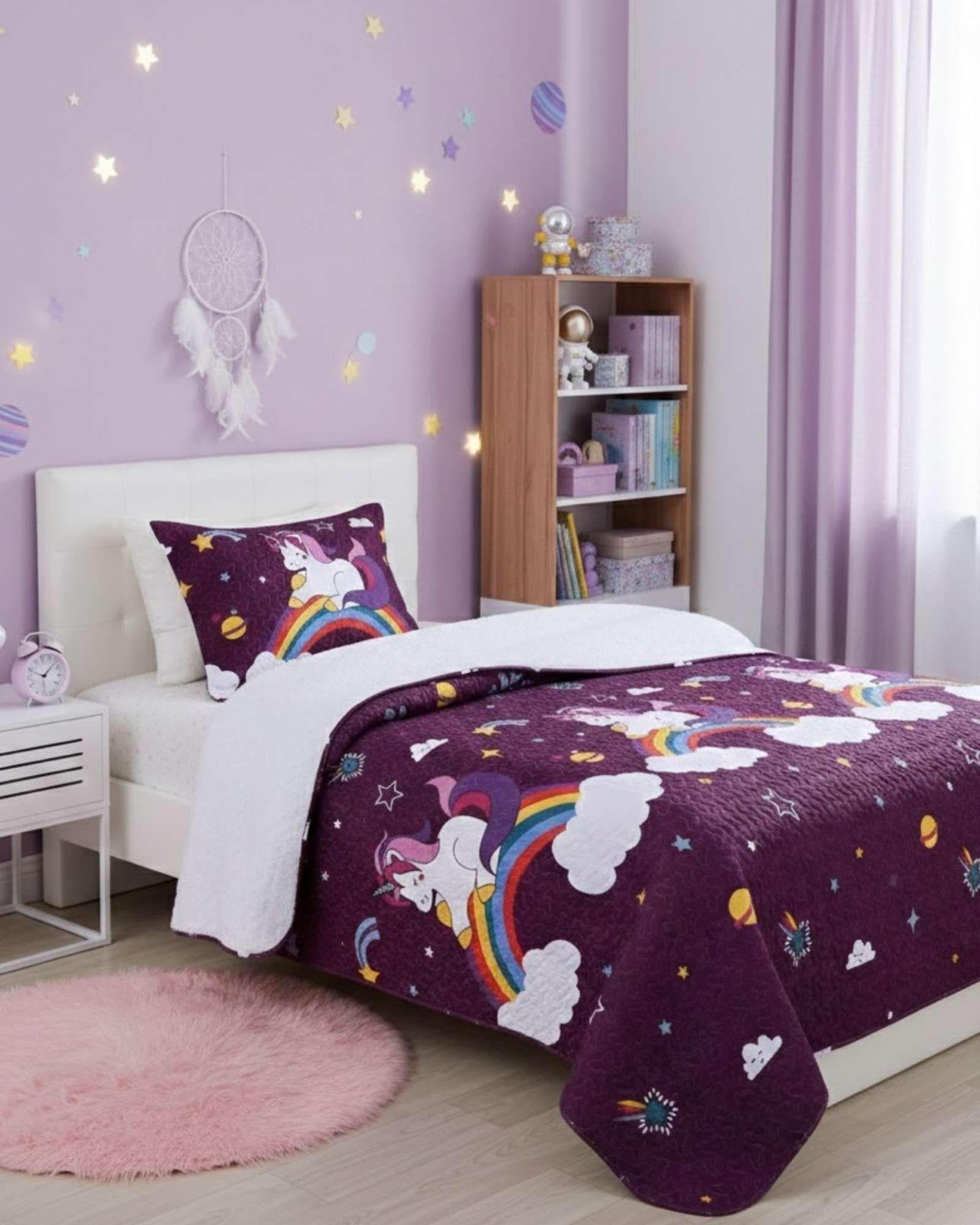 CUBRECAMA QUILT SHERPA INFANTIL PLAZA Y MEDIA ARCOIRIS-3