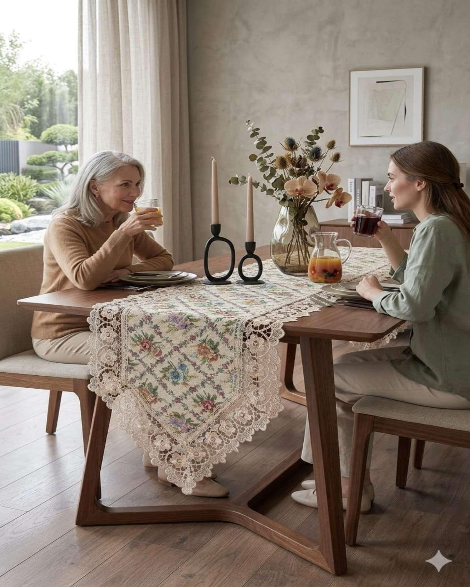 Camino de Mesa Estilo Boho Chic 40x180 cm Decoración Elegante beige claro-2