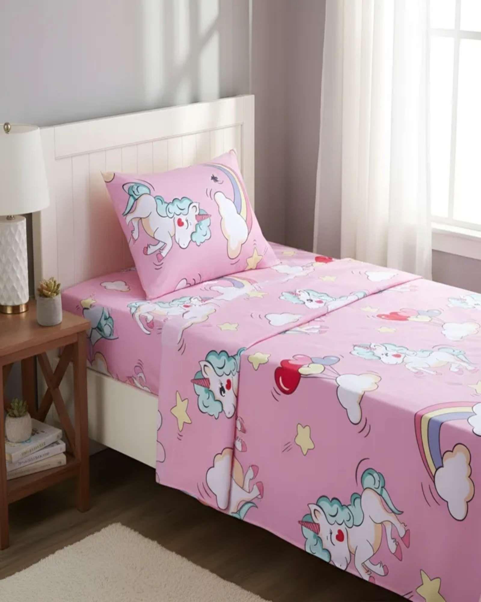 Juego de Sabanas de verano Unicornio niña Infantil plaza y media  MAS 1 ALMOHADA 01-3