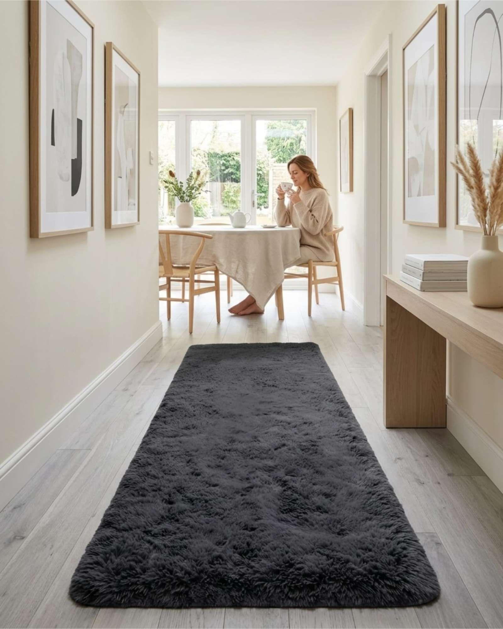 Set de 2 Alfombra Pasillera Shaggy 70x150 cm Pelo Largo gris-3