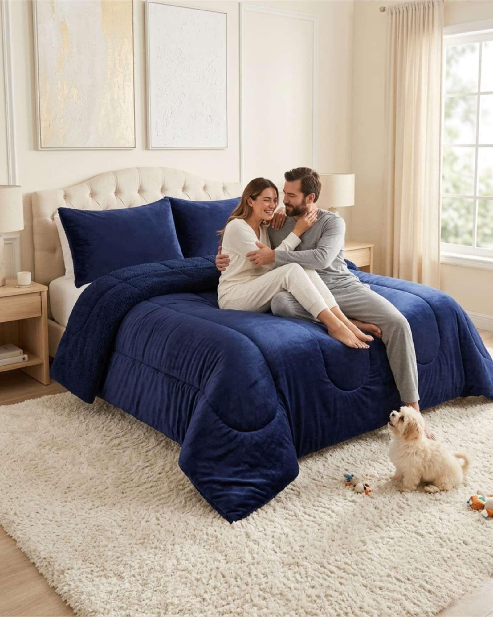 Cubrecama de Plush con Chiporro Diseño Ondas king / Super king azul-4