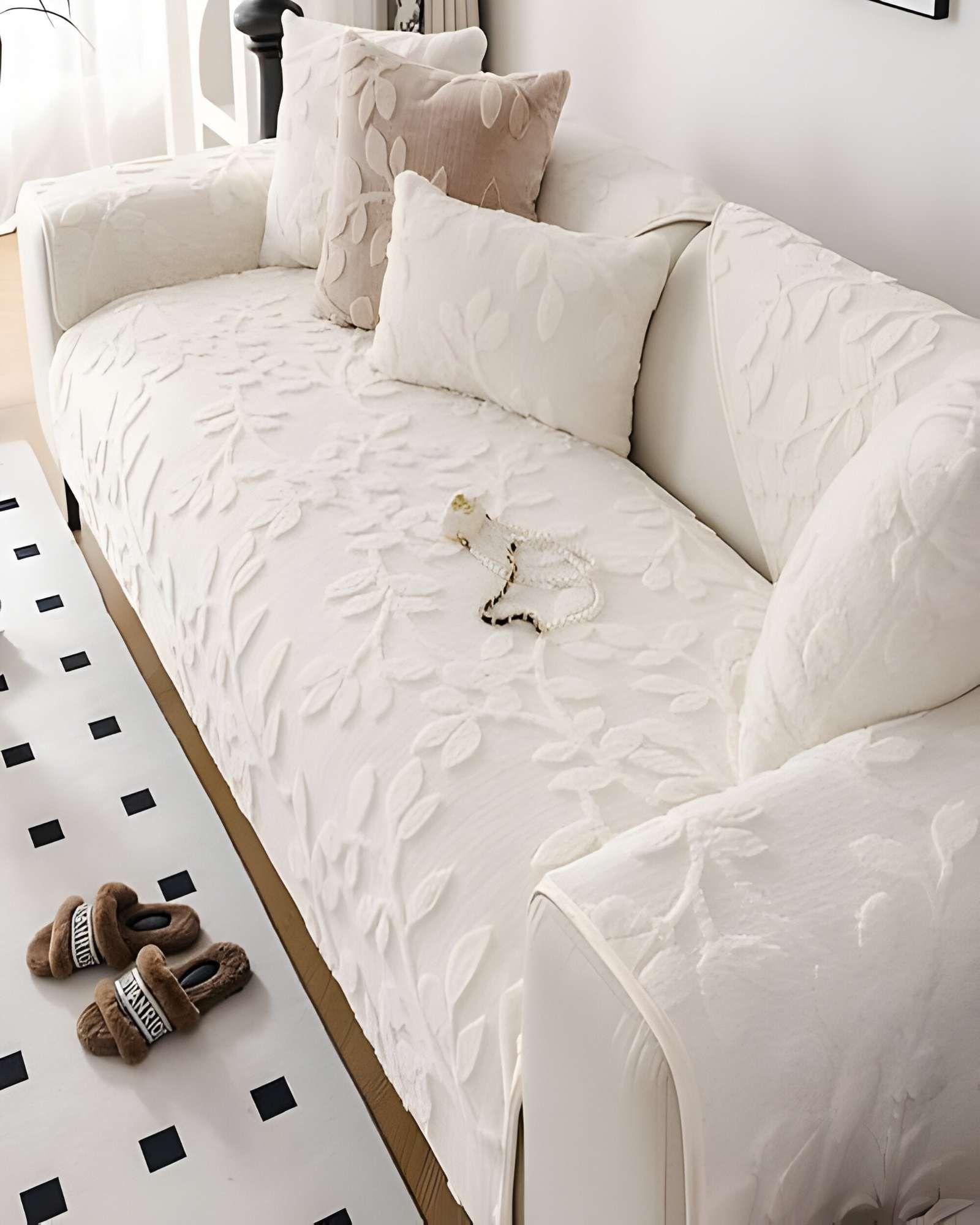 FUNDAS MAT PARA SOFA CON DISEÑO HOJAS BLANCO-3