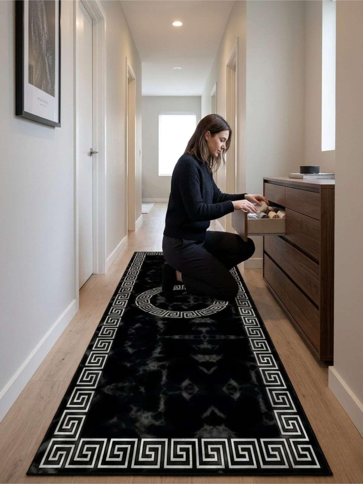 Alfombra De Pasillo Antideslizante 60x180 Suave Lavable negro-3