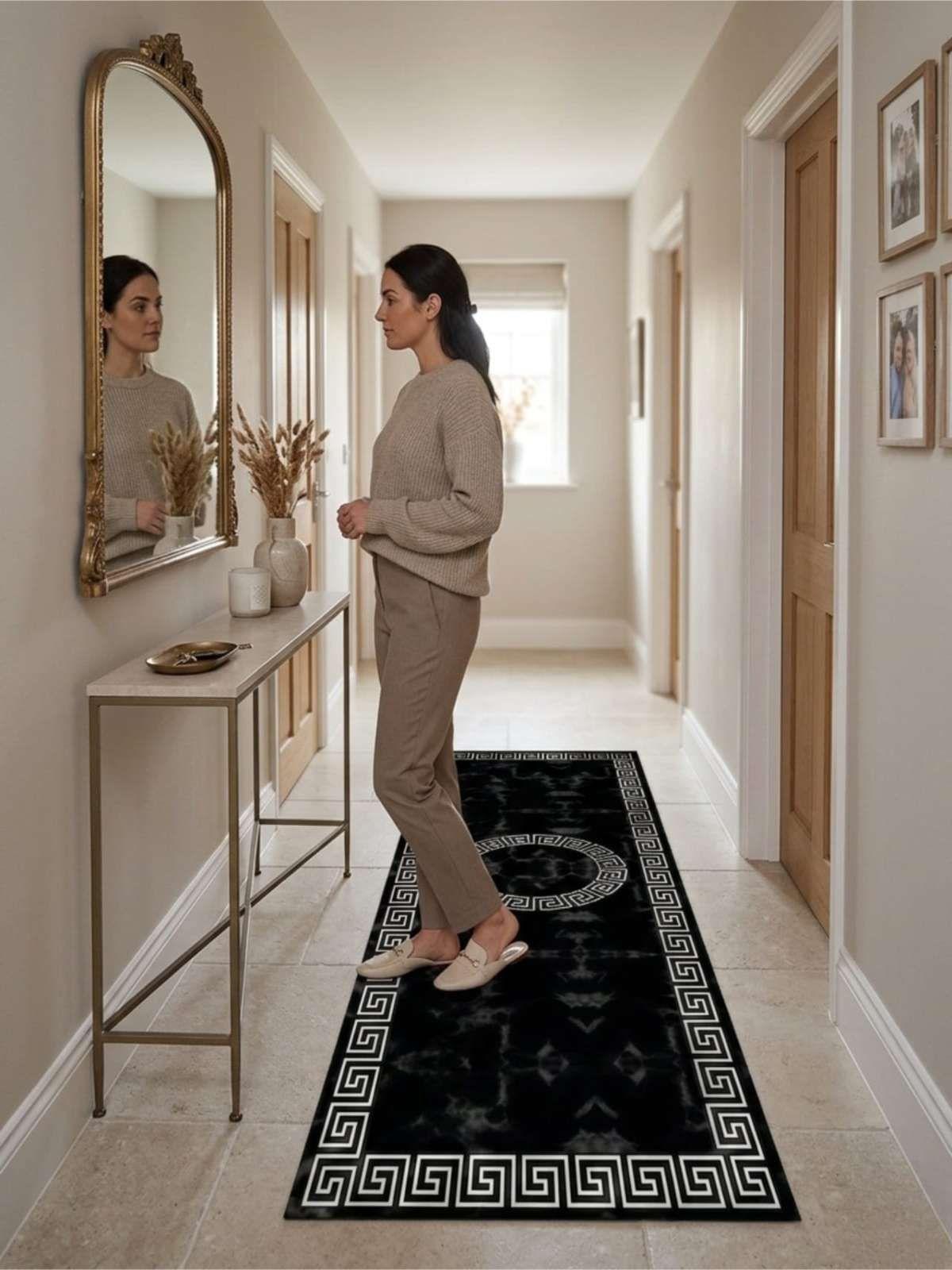Alfombra De Pasillo Antideslizante 60x180 Suave Lavable negro-4