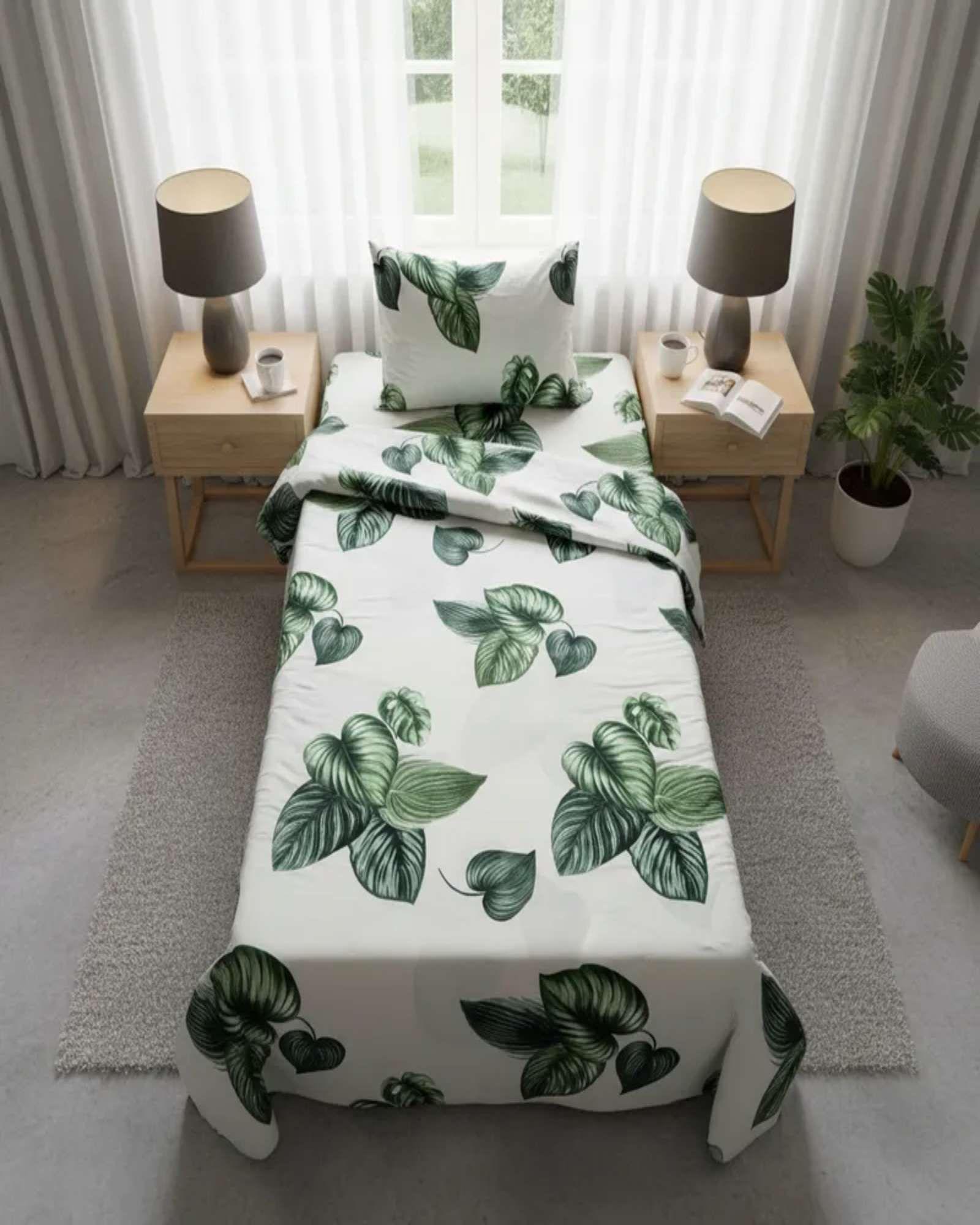 Sábanas plaza y media Adulto hojas verdes-0
