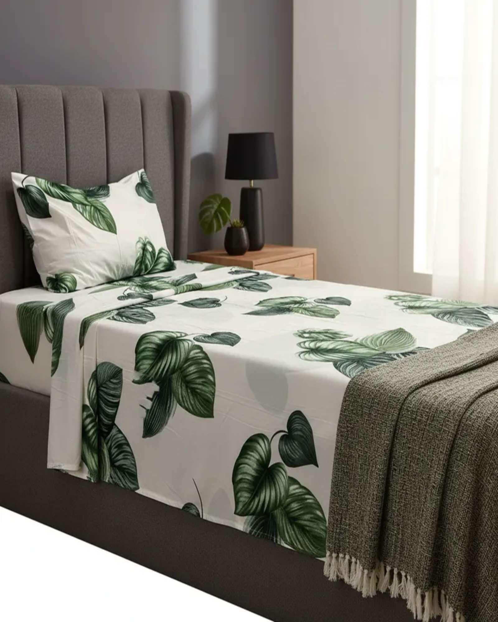 Sábanas plaza y media Adulto hojas verdes-4