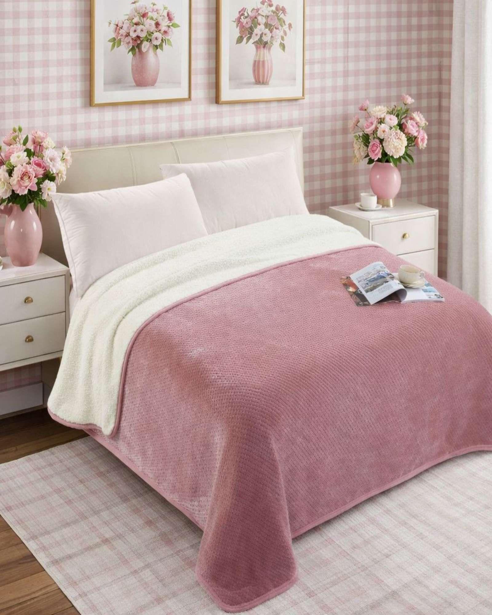 FRAZADA CON CHIPORRO ELEGANTE PLAZA Y MEDIA 150X200cm Rosa-2