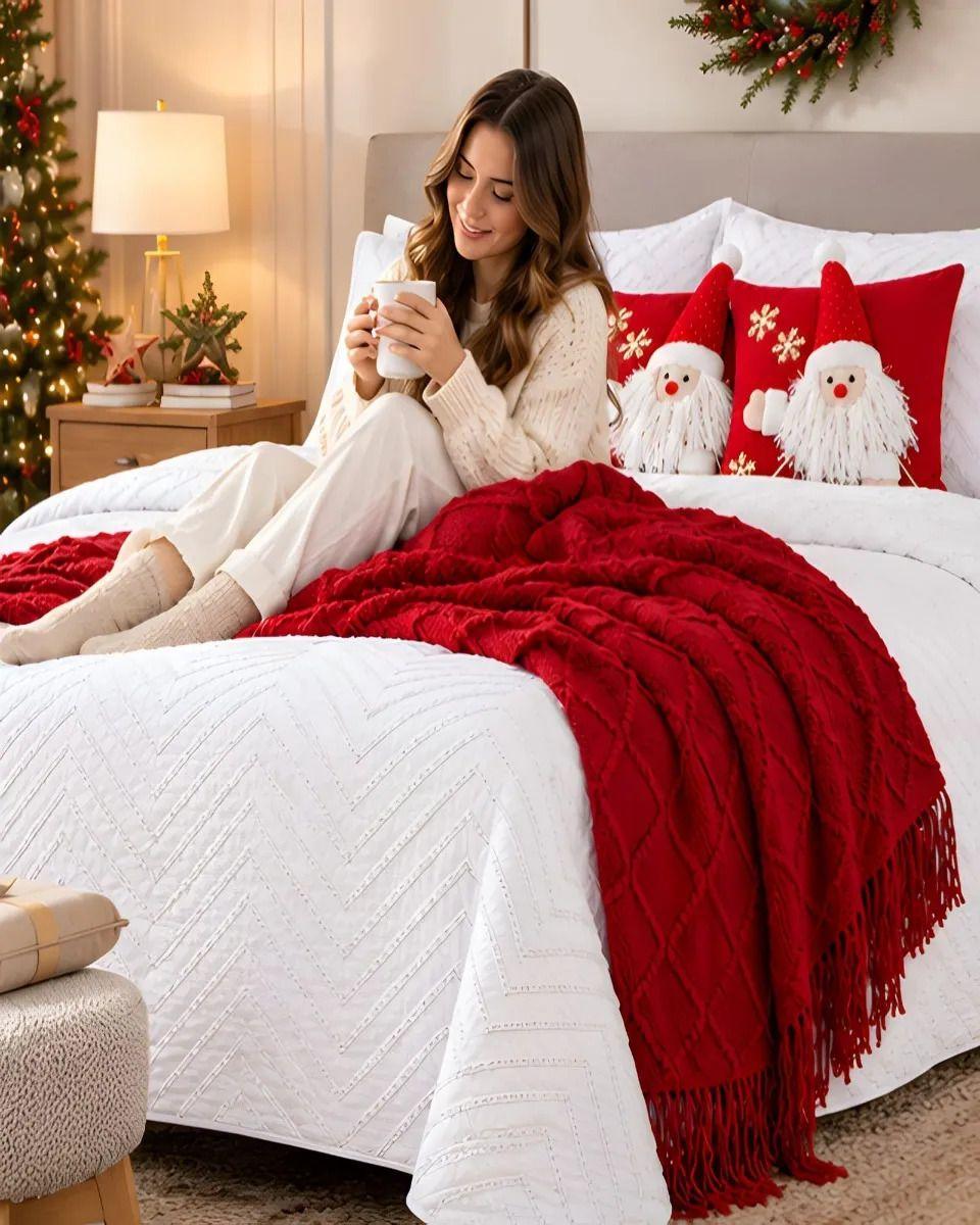 Cubrecama Texturizado Navideño con Manta 2 Plazas m19-6