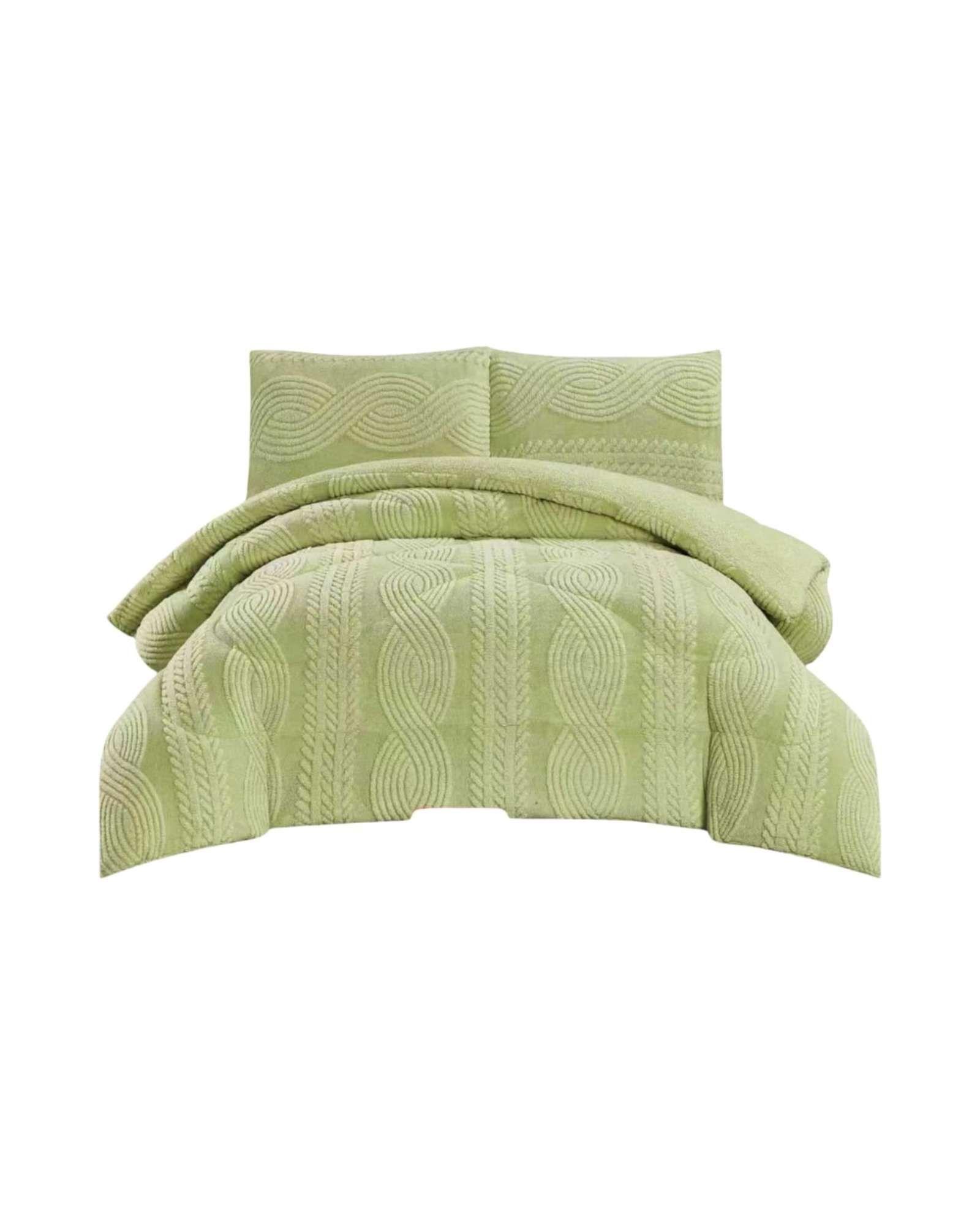 Cubrecama Trenzado Ultra Suave Invierno + Fundas verde-2