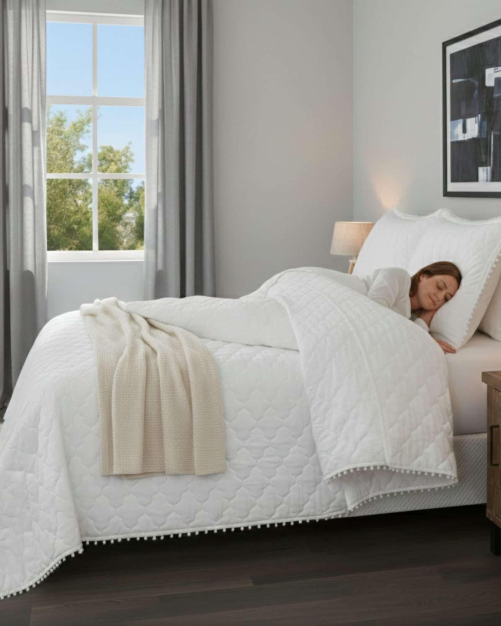 Cobertores de Verano-Primavera con Diseño de Pompon (2 plazas) blanco-3