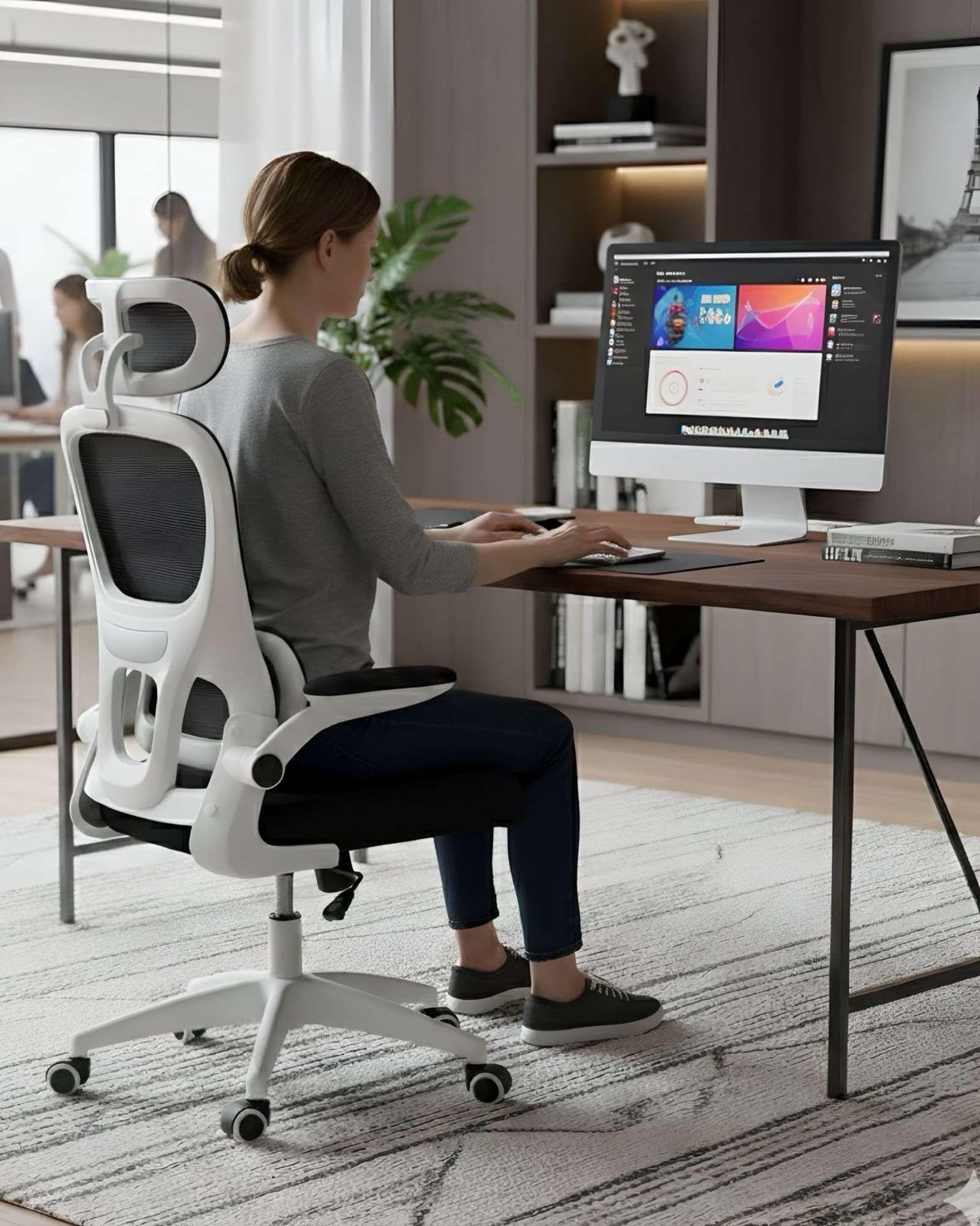 Silla Ergonómica Pro Máximo Confort con Apoyacabeza Ajustable Blanca-4