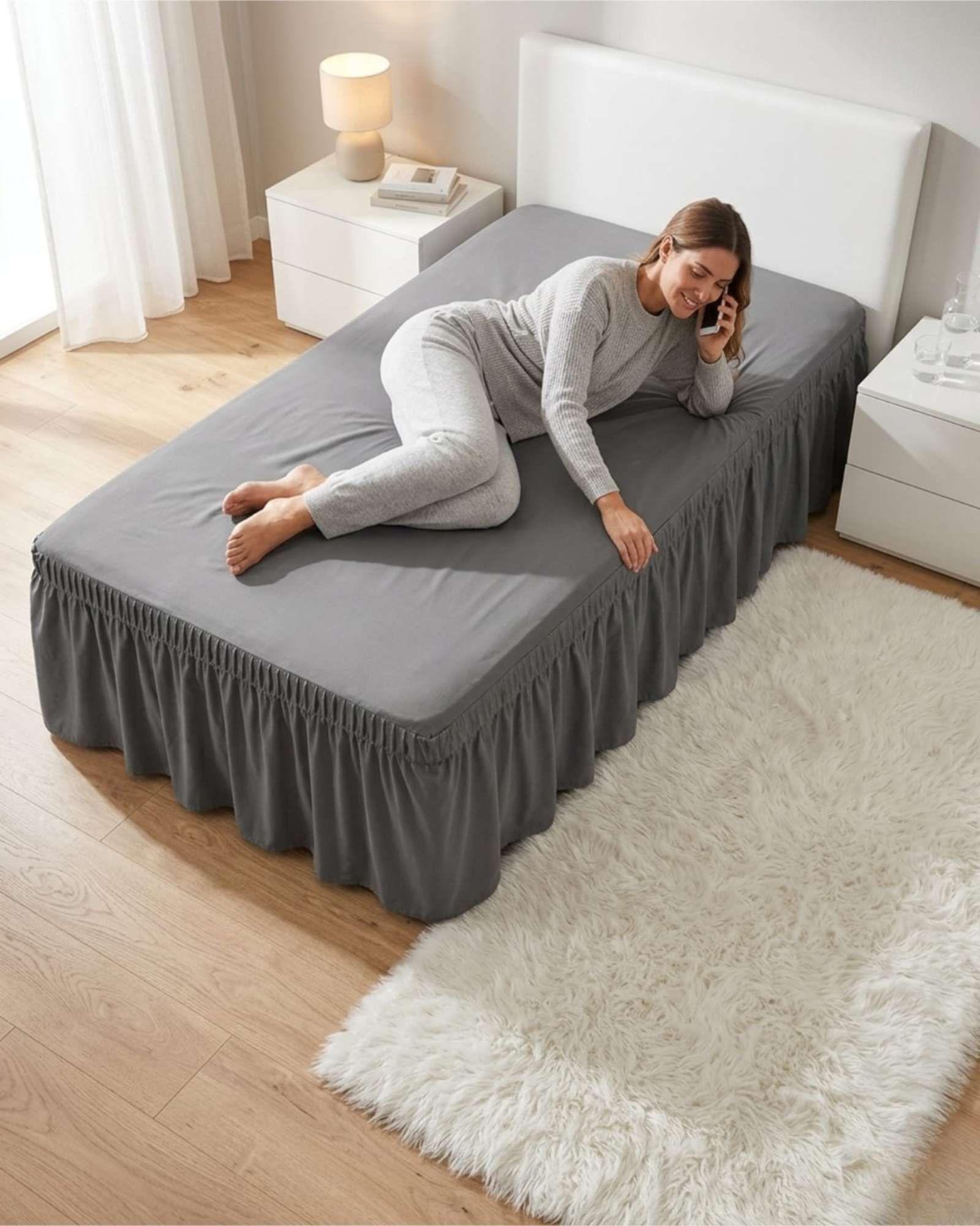Faldón De Cama Plaza Y Media Cubre Base Con Pliegues F6-2