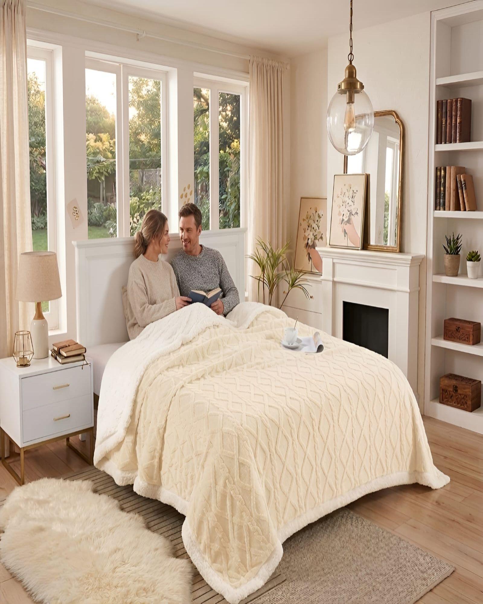 Frazada Sherpa Premium Con Diseño De Diamantes King m7-2