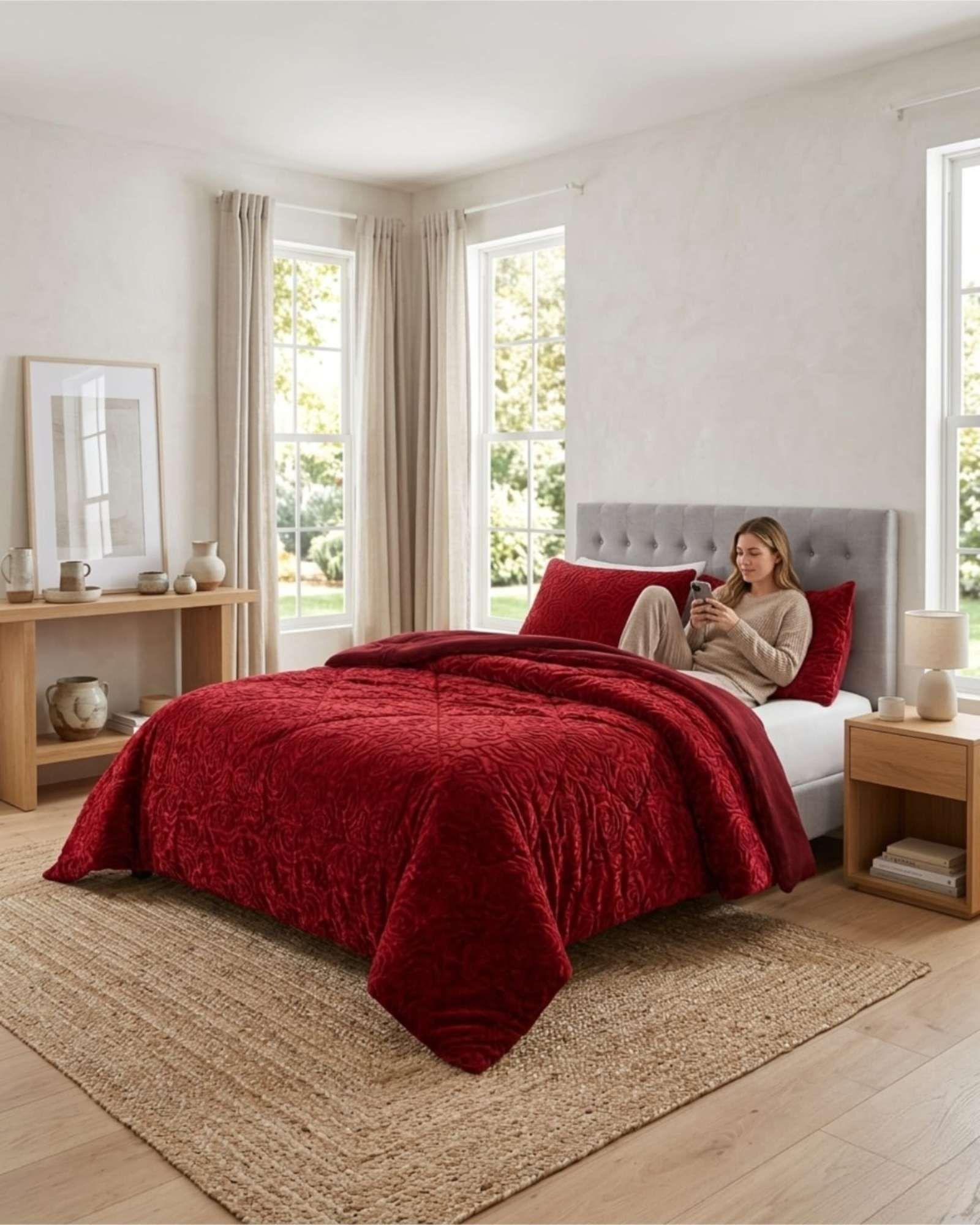 "Plumón Chiporro 2 plazas con Relieve "El favorito para tu invierno" rojo-2