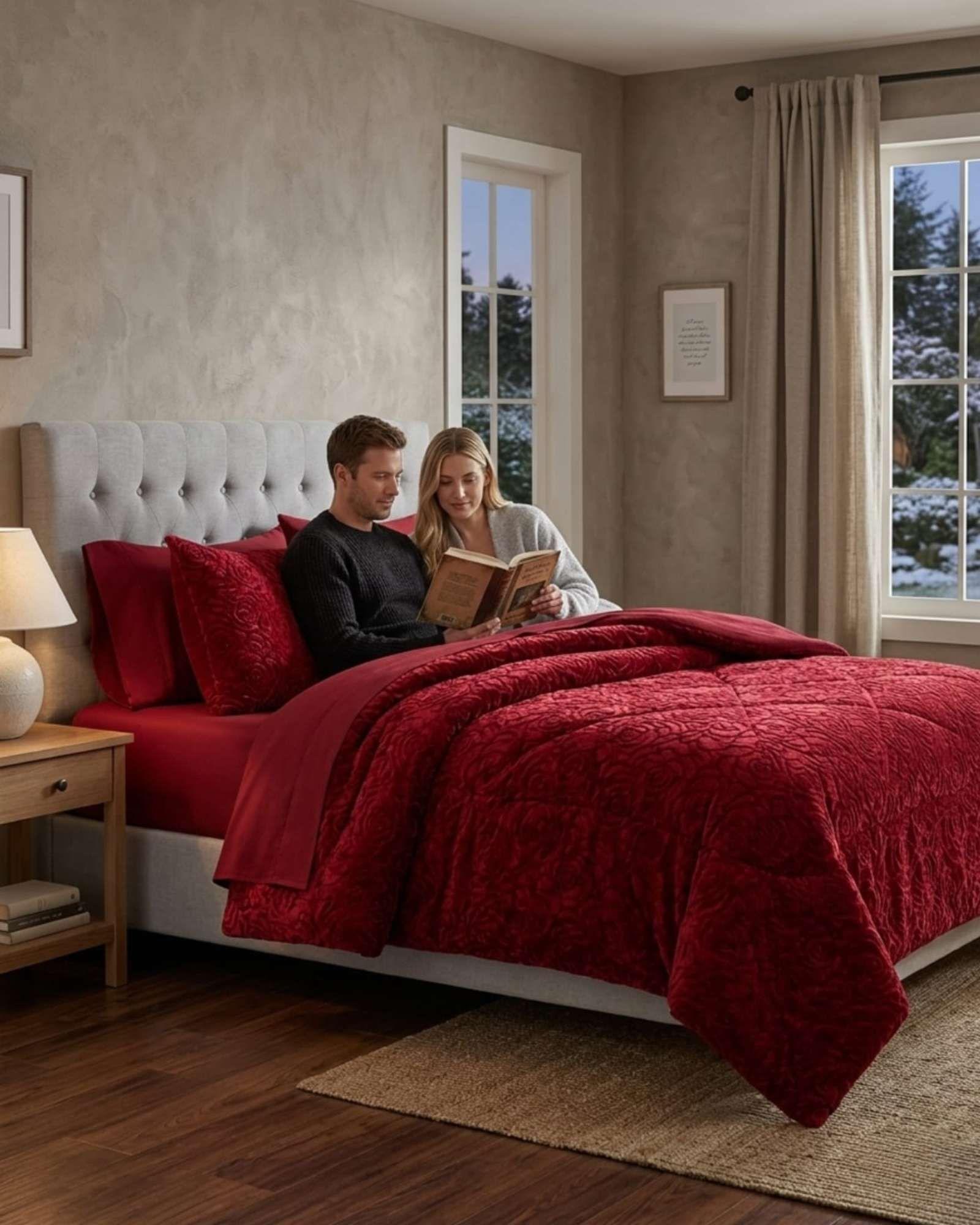 "Plumón Chiporro 2 plazas con Relieve "El favorito para tu invierno" rojo-3