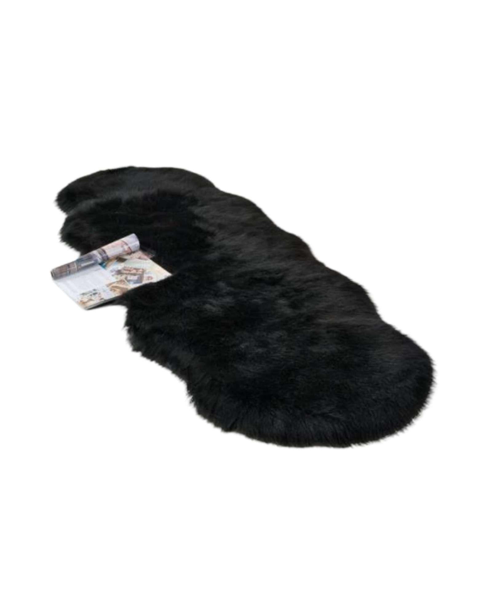 Set de 2 Alfombras Bajada De Cama Piel de oveja 60x180 negro-2