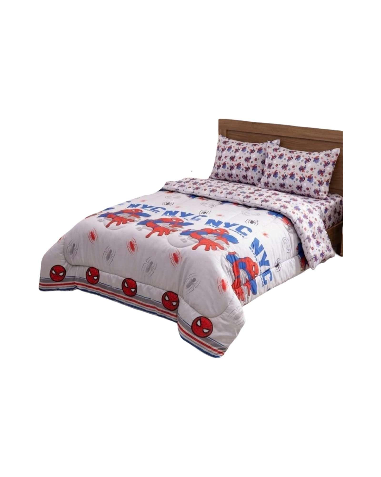 Plumón Oficial Marvel Spiderman New York color blanco 1.5 Plazas-2