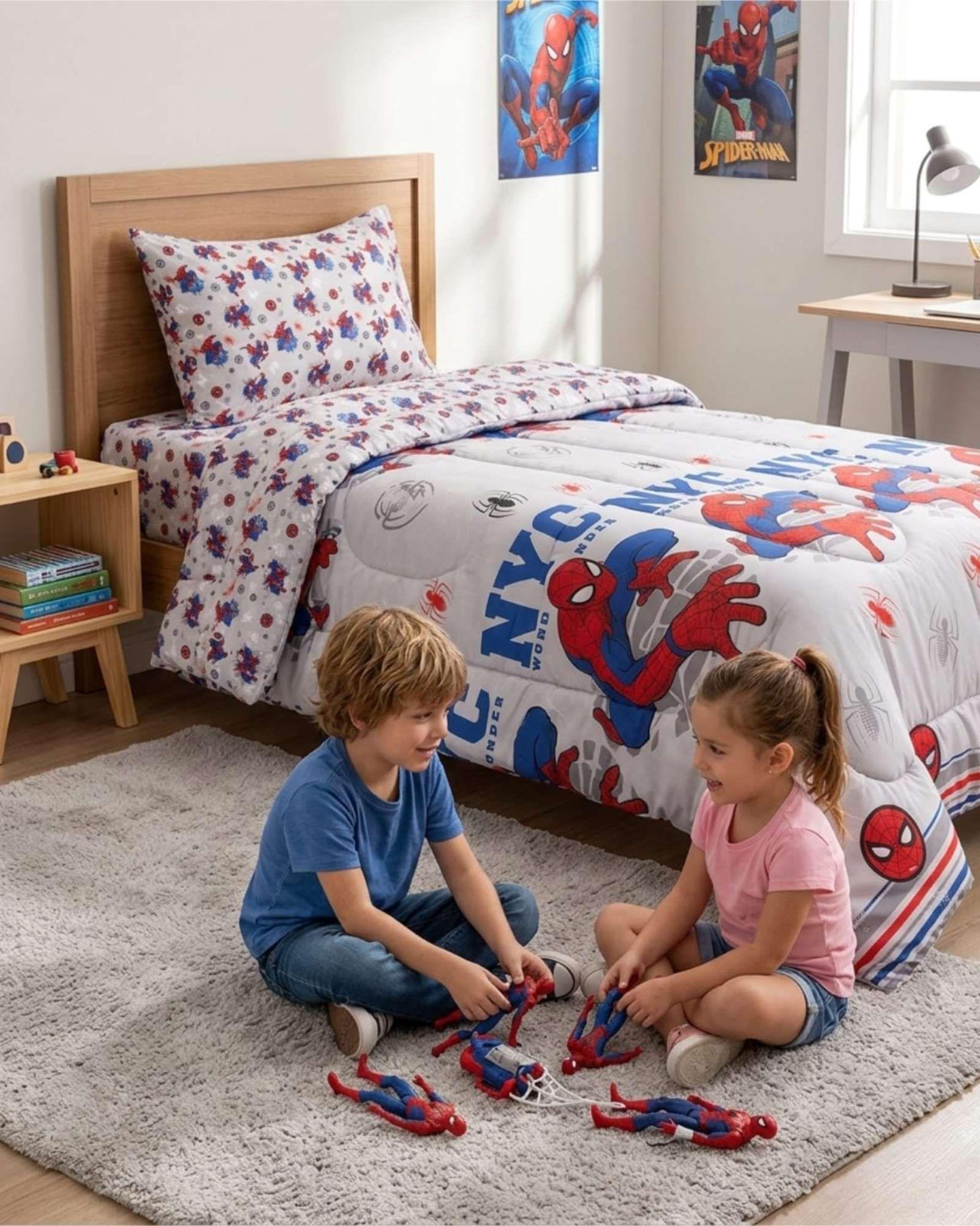 Plumón Oficial Marvel Spiderman New York color blanco 1.5 Plazas-3