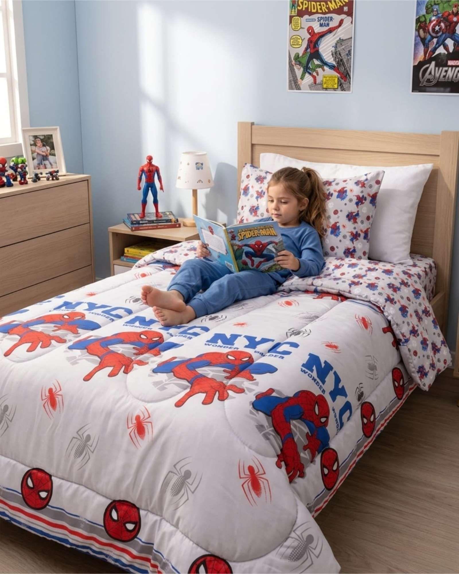 Plumón Oficial Marvel Spiderman New York color blanco 1.5 Plazas-4