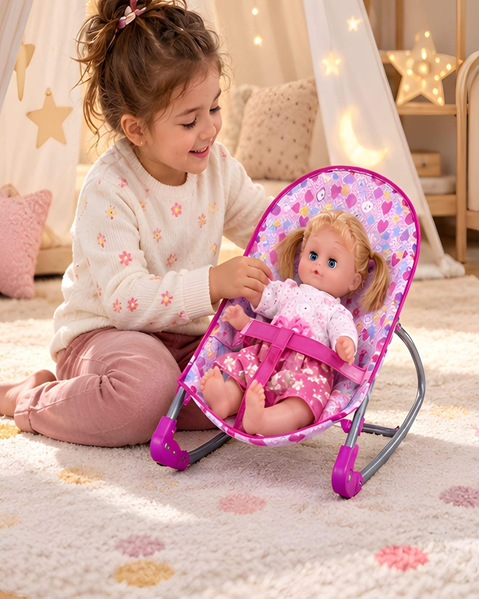 Set de Juego 4 en 1 para Muñecas Coche, Silla de Comer, Columpio y Mecedora-2