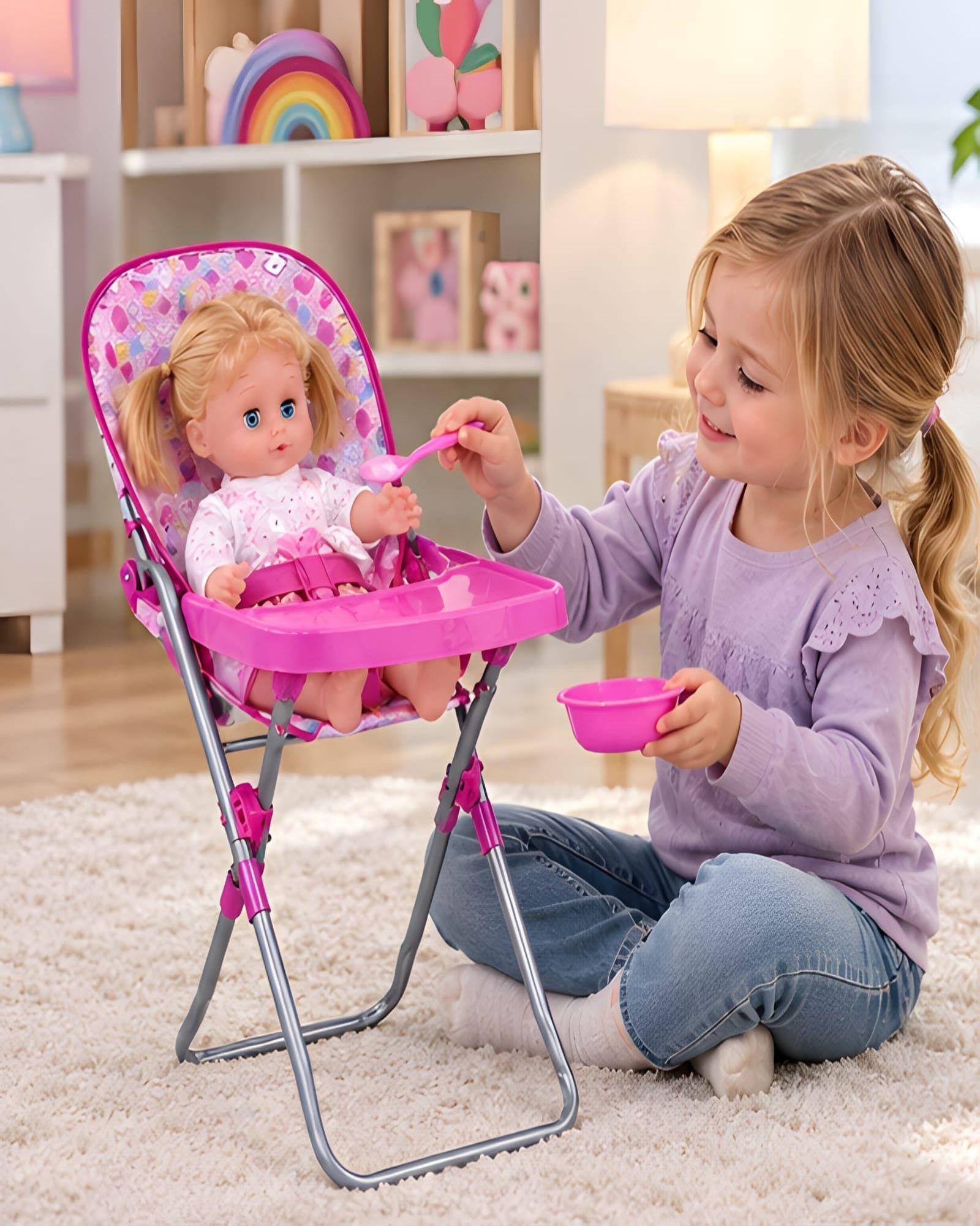 Set de Juego 4 en 1 para Muñecas Coche, Silla de Comer, Columpio y Mecedora-3