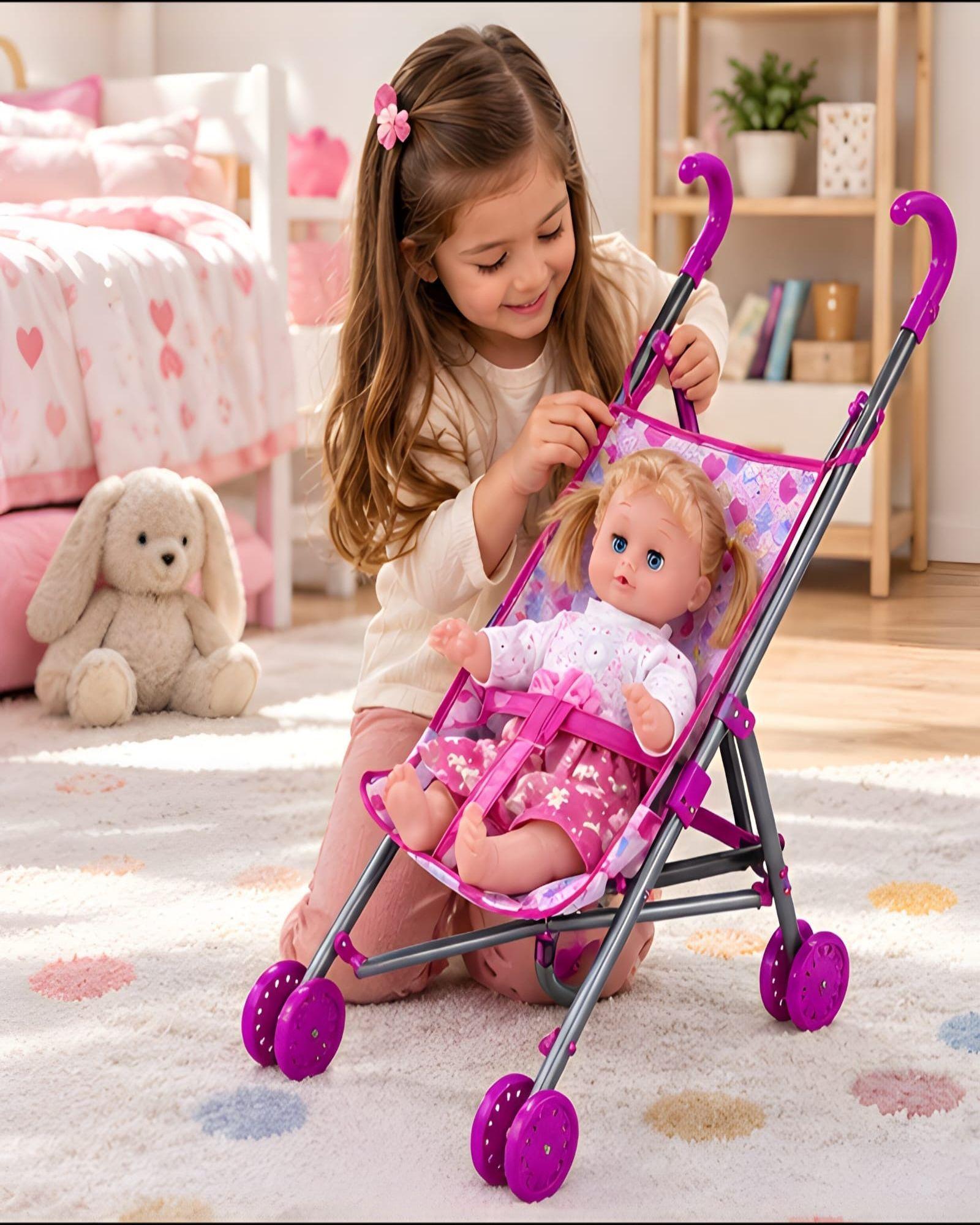 Set de Juego 4 en 1 para Muñecas Coche, Silla de Comer, Columpio y Mecedora-4