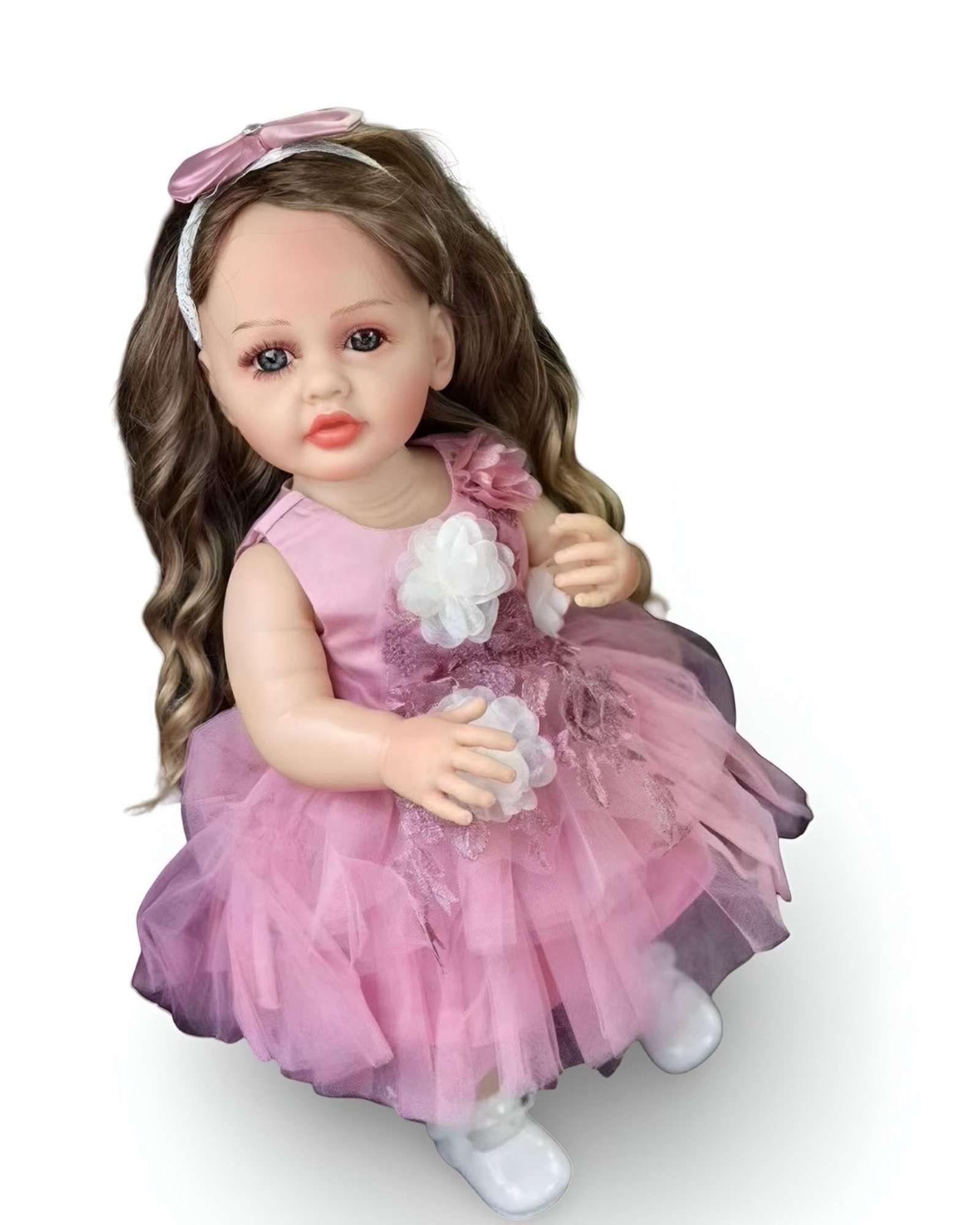 MUÑECA BEBÉ REALISTA DE 55 CM 100% SILICON CON VESTIDO W10-3