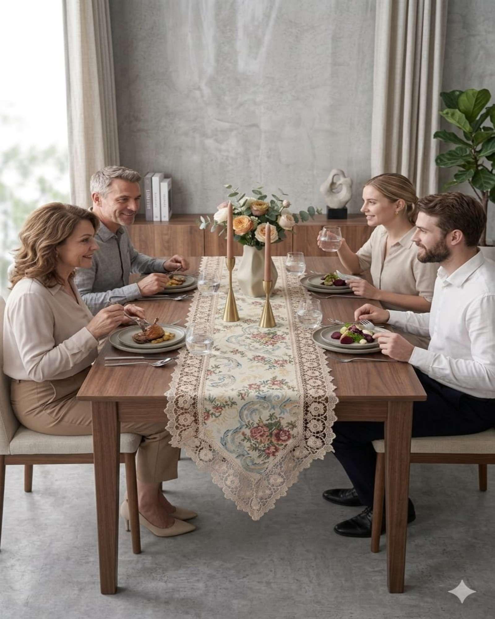 Camino de Mesa Estilo Boho Chic 40x180 cm Decoración Elegante color beige natural-3