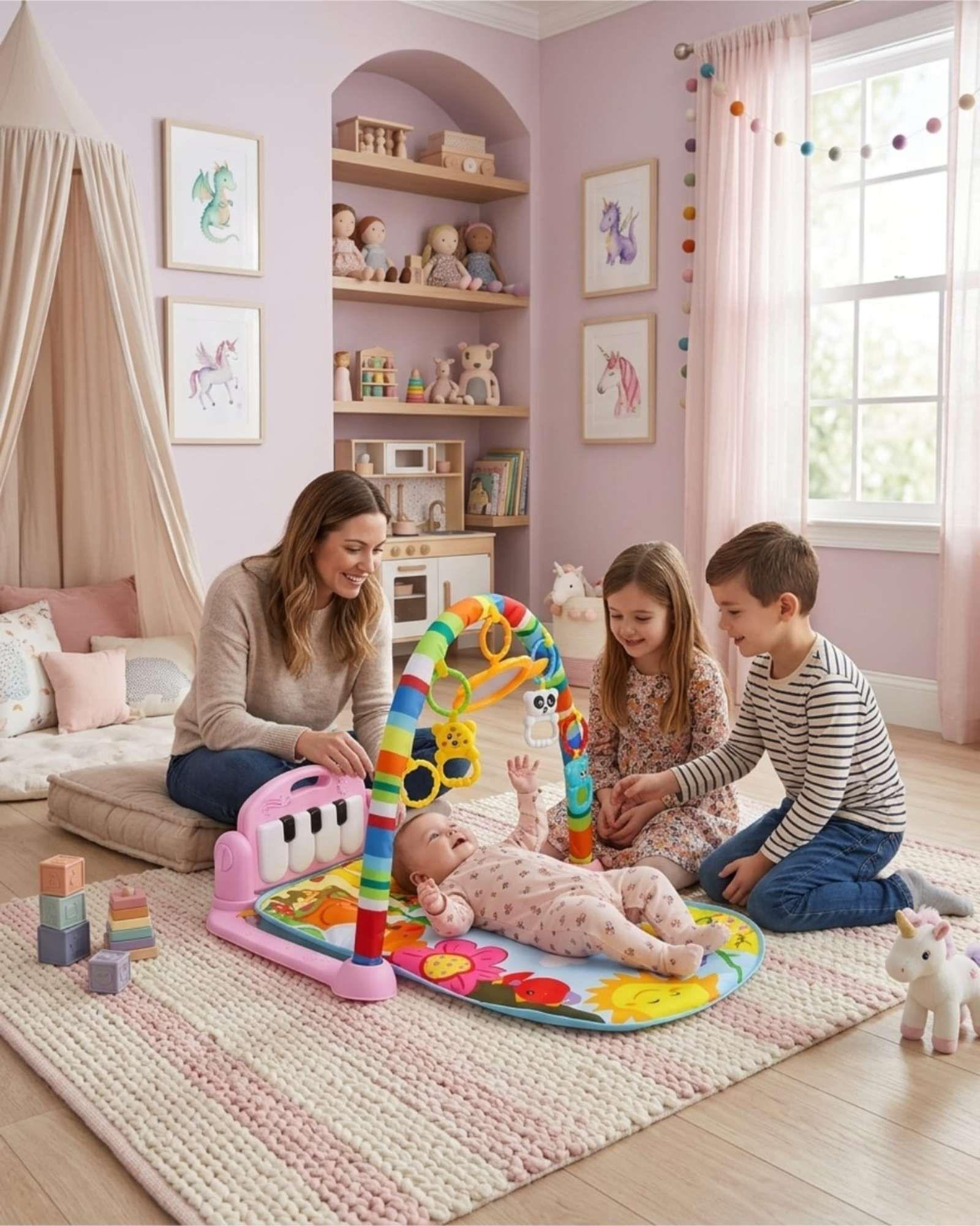 Gimnasio Para Bebe Con Piano Musical Multifuncional Rosado-3